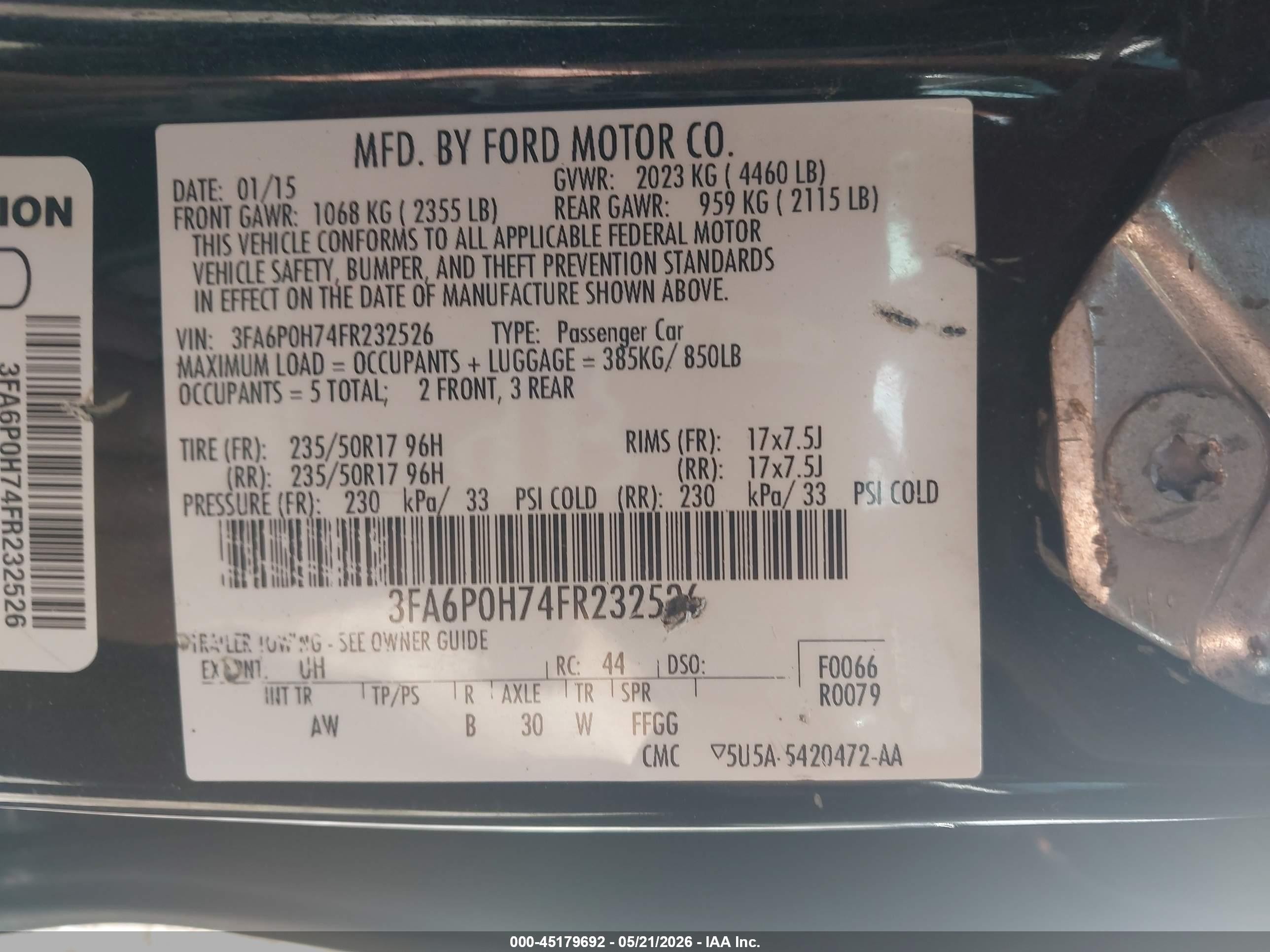 2015 Ford Fusion Se Black vin: 3FA6P0H74FR232526