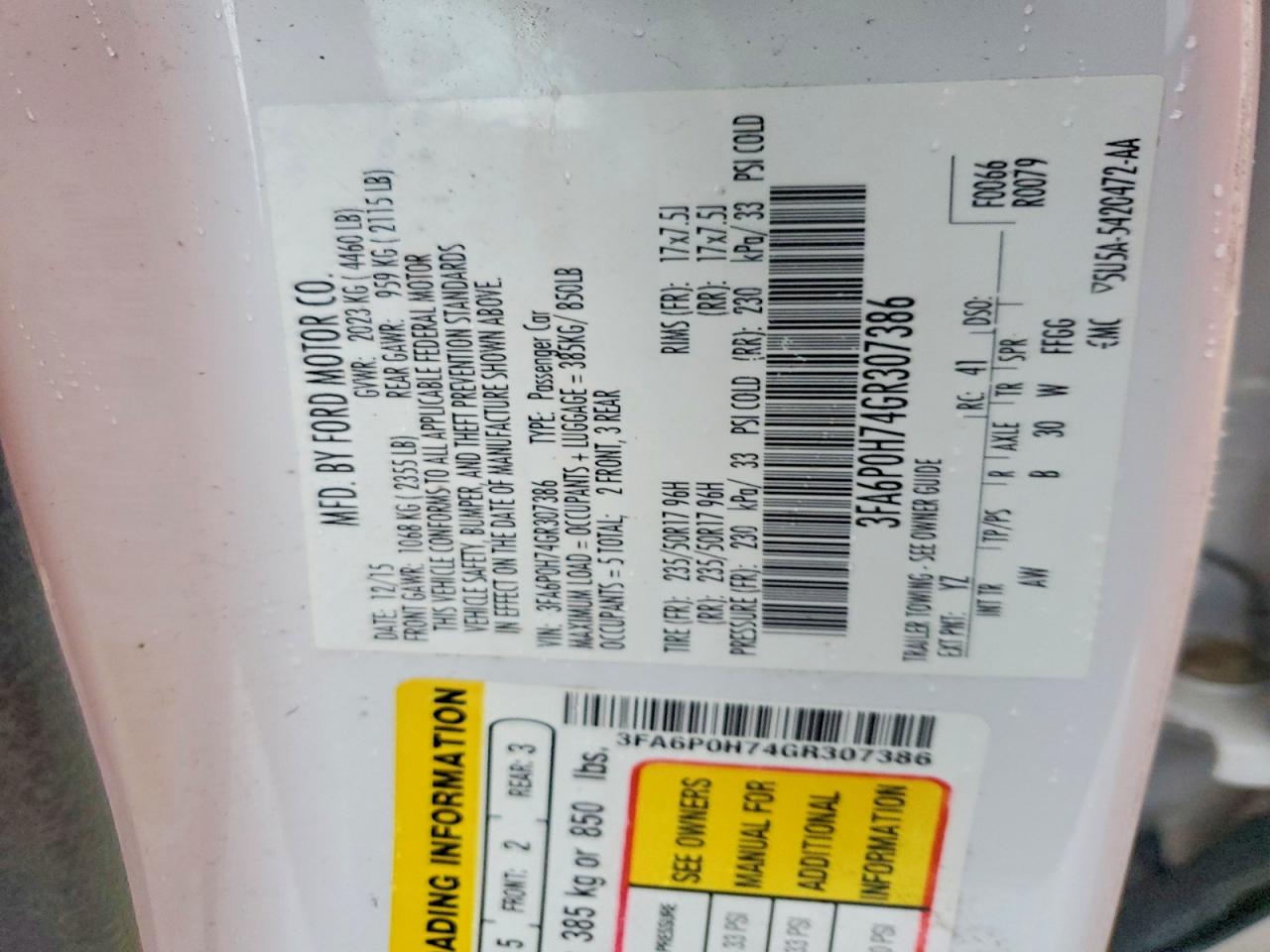 2016 Ford Fusion Se White vin: 3FA6P0H74GR307386