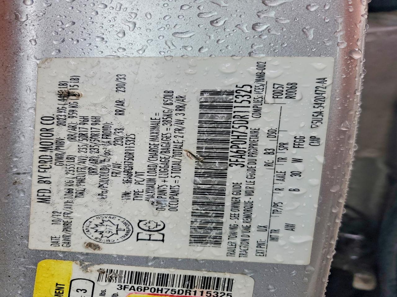2013 Ford Fusion Se Silver vin: 3FA6P0H75DR115325