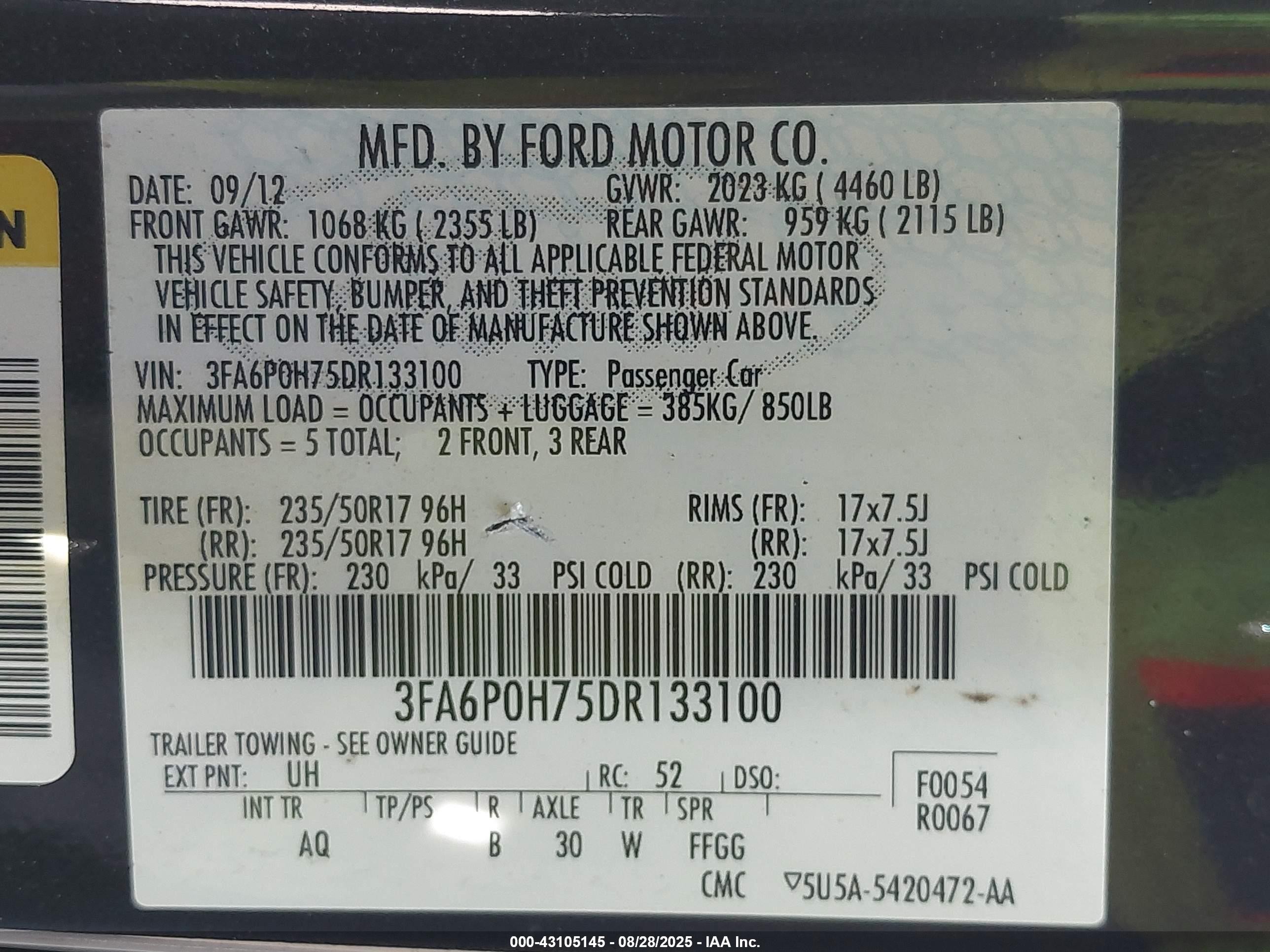 2013 Ford Fusion Se Black vin: 3FA6P0H75DR133100