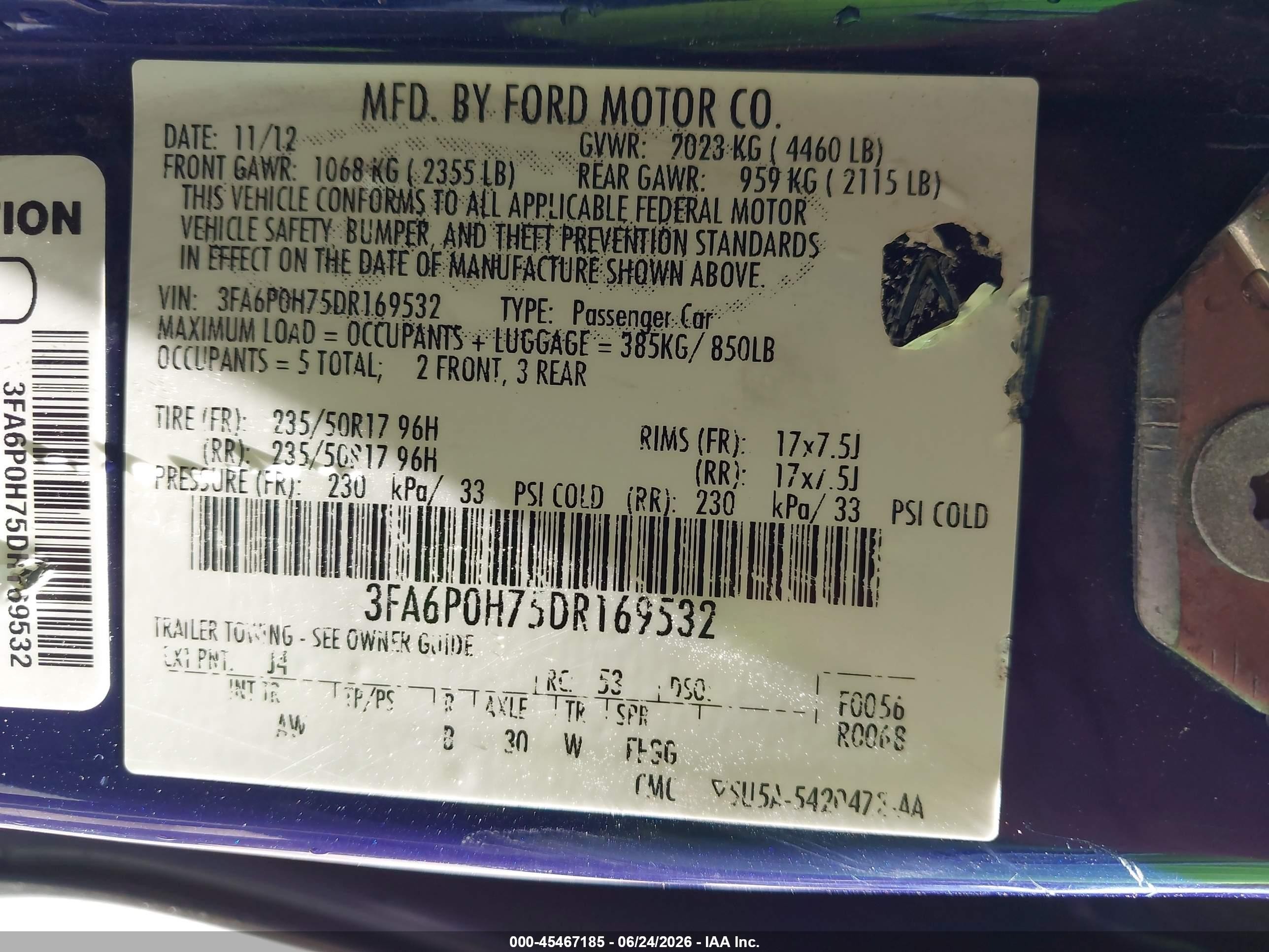 2013 Ford Fusion Se Синий vin: 3FA6P0H75DR169532