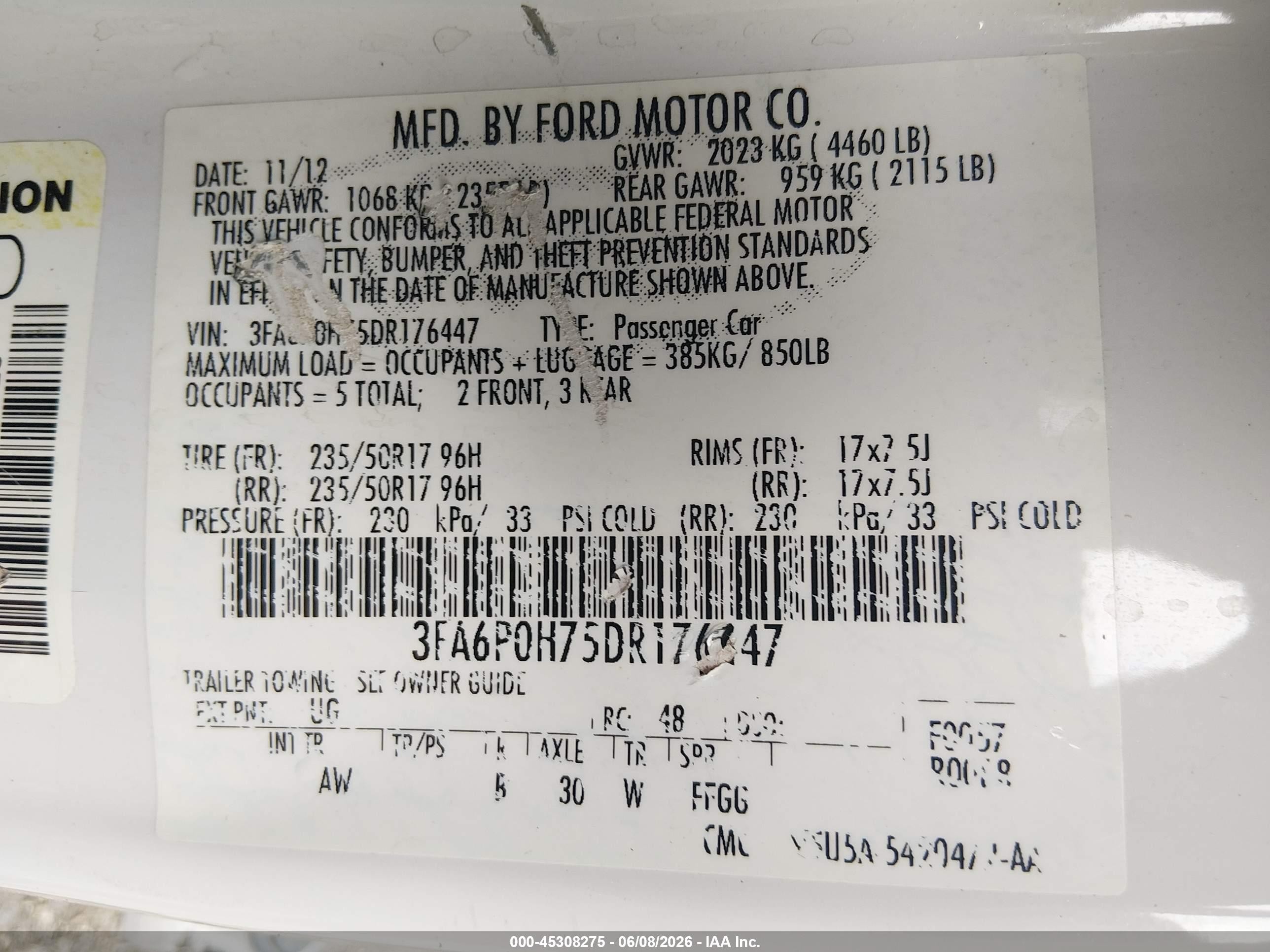 2013 Ford Fusion Se White vin: 3FA6P0H75DR176447