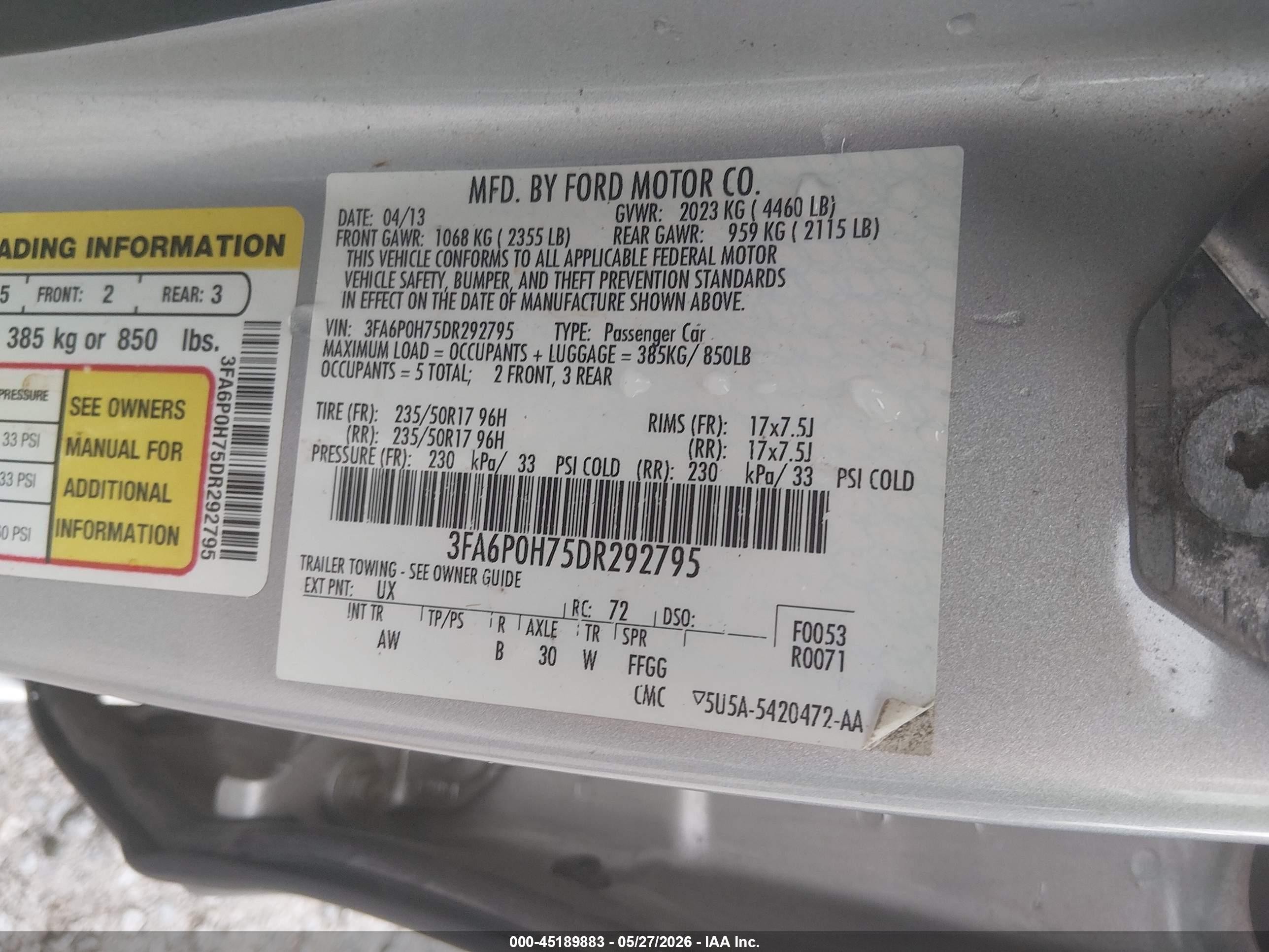 2013 Ford Fusion Se Silver vin: 3FA6P0H75DR292795