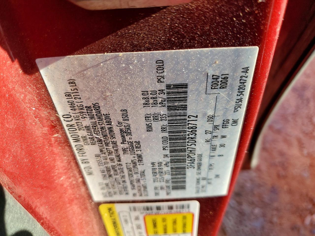 2013 Ford Fusion Se Maroon vin: 3FA6P0H75DR368712