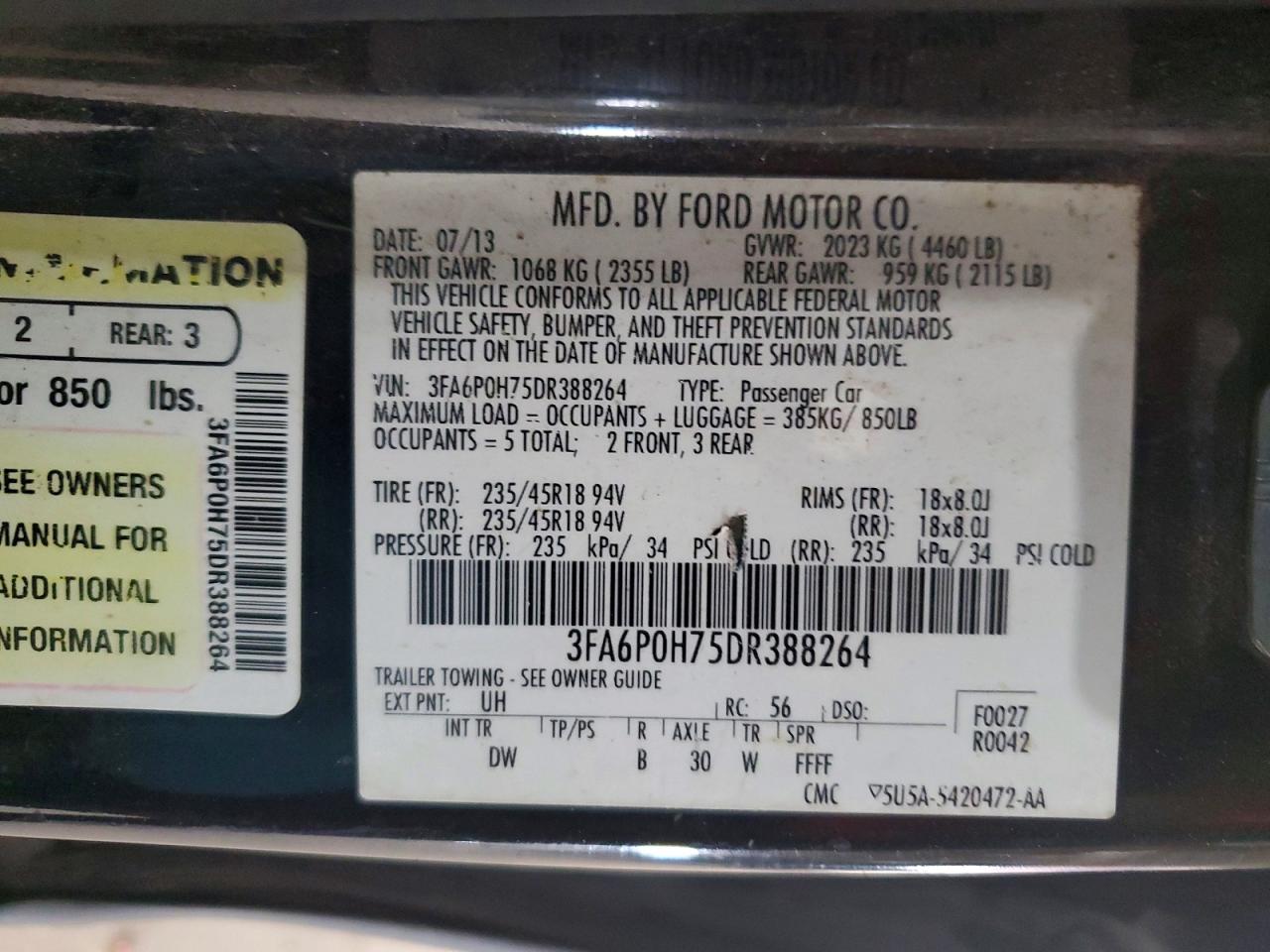 2013 Ford Fusion Se Black vin: 3FA6P0H75DR388264