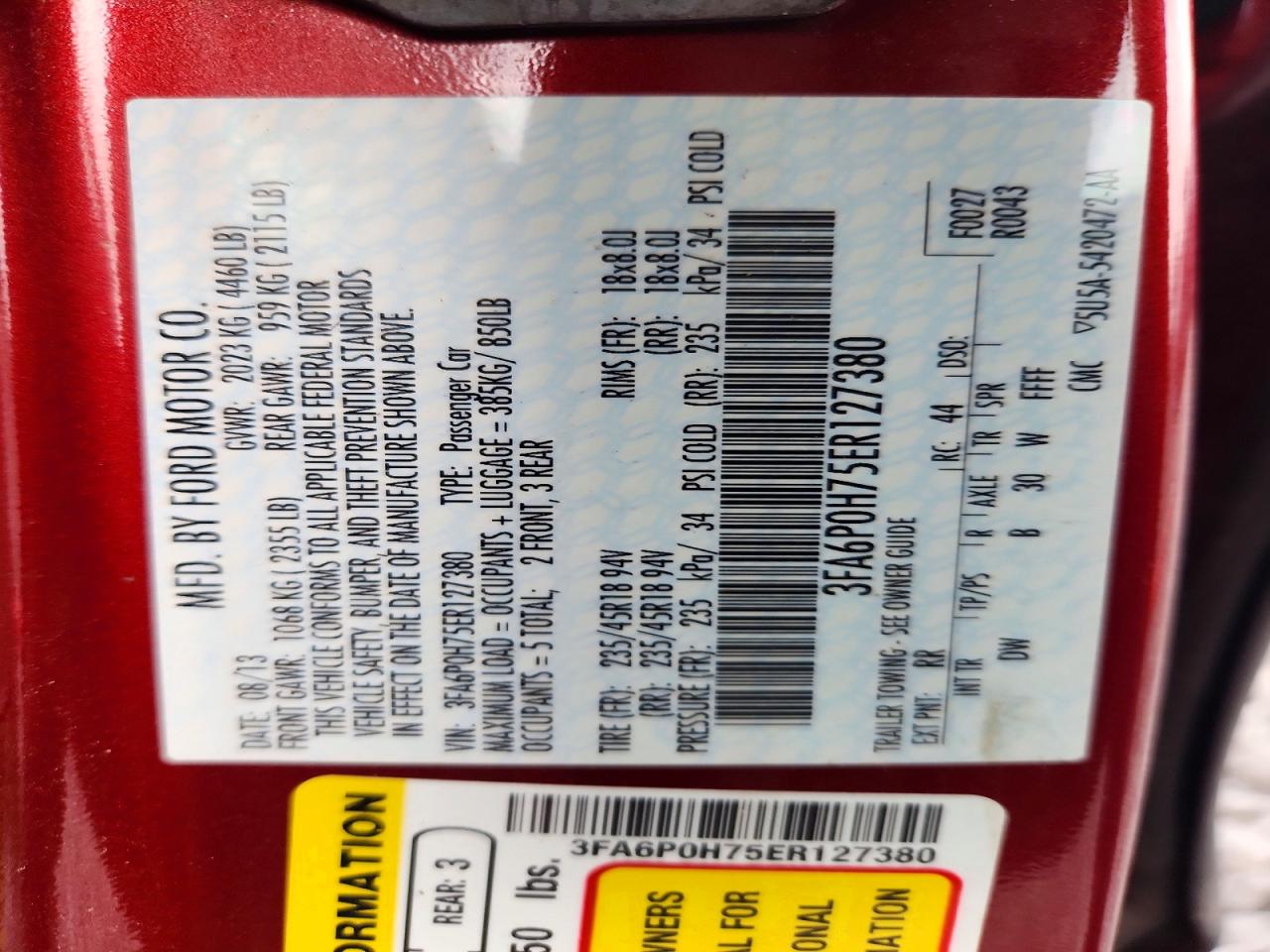 2014 Ford Fusion Se Red vin: 3FA6P0H75ER127380
