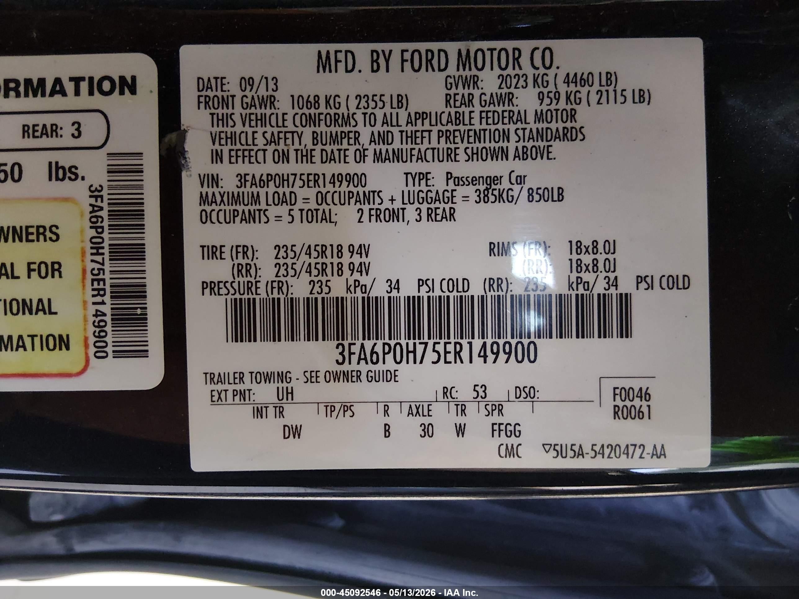 2014 Ford Fusion Se Black vin: 3FA6P0H75ER149900