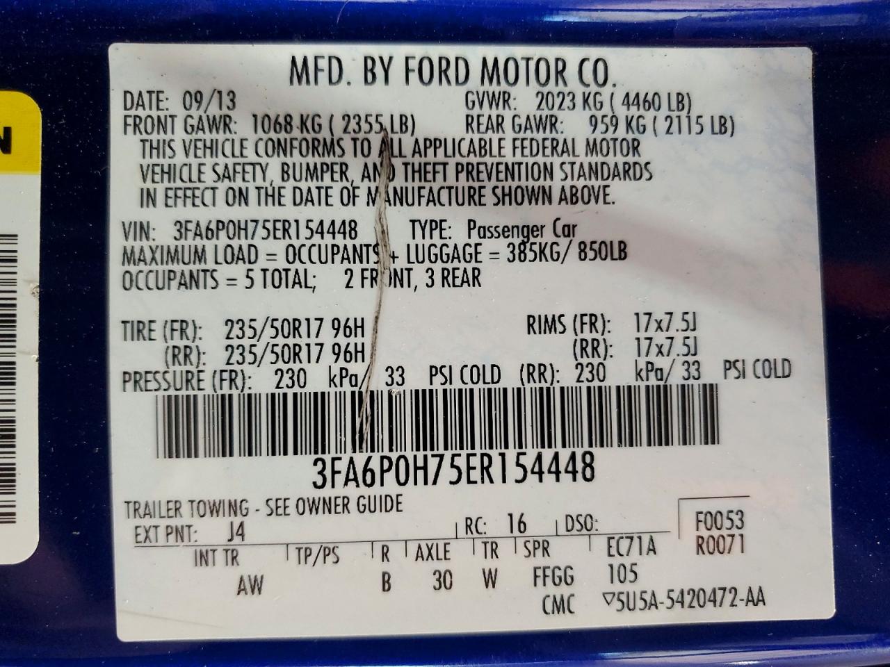2014 Ford Fusion Se Blue vin: 3FA6P0H75ER154448
