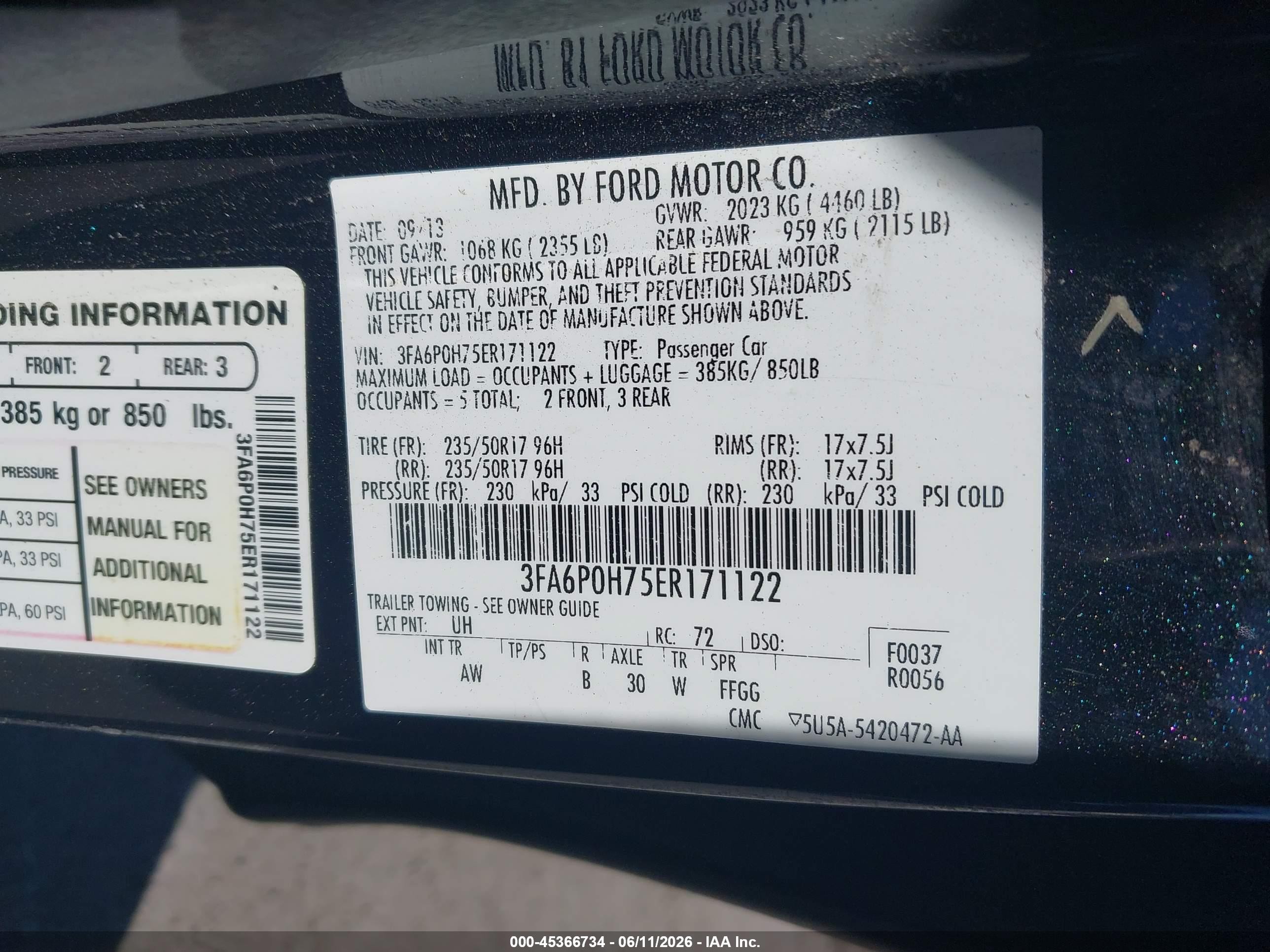 2014 Ford Fusion Se Black vin: 3FA6P0H75ER171122