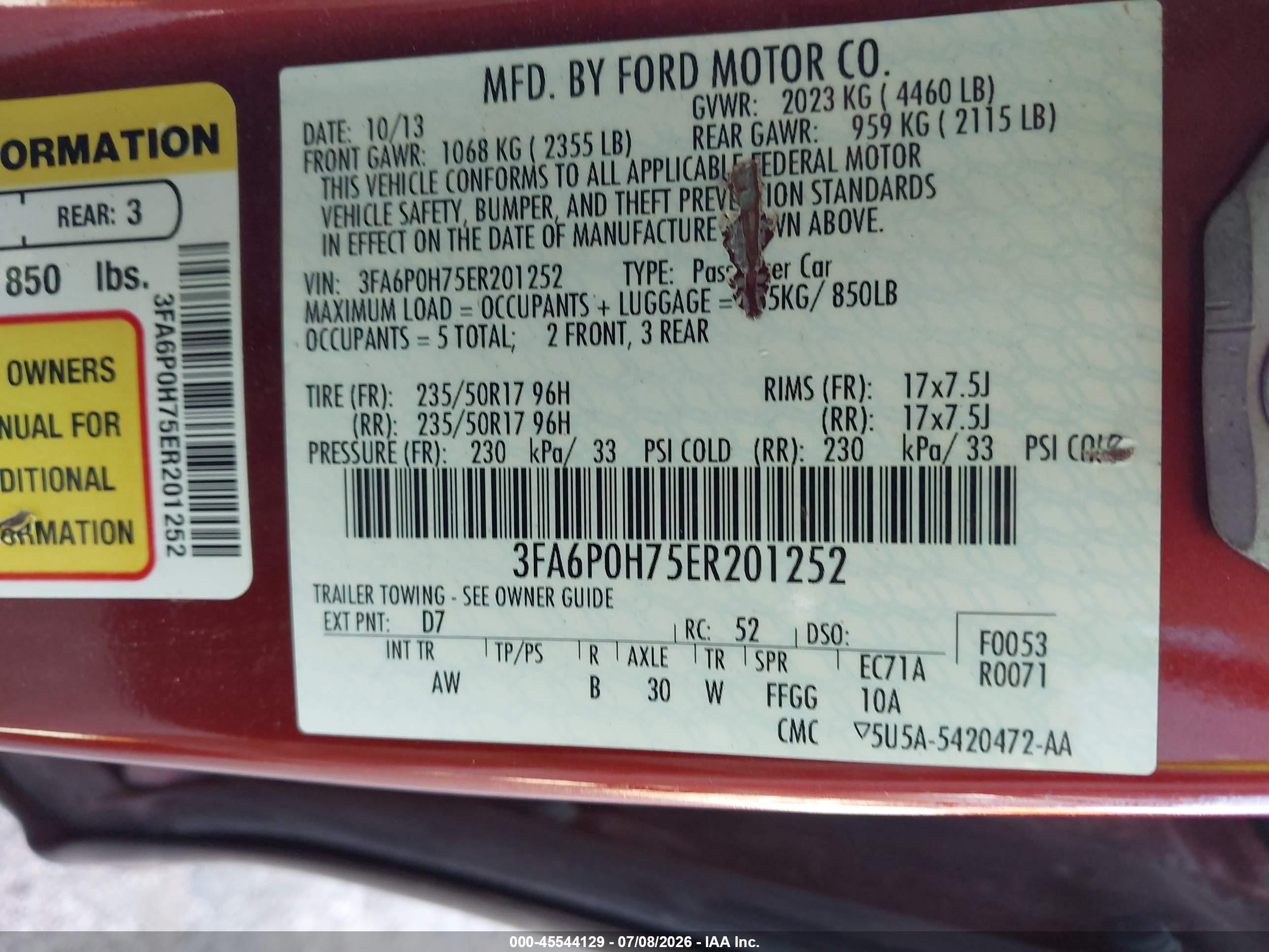 2014 Ford Fusion Se Orange vin: 3FA6P0H75ER201252