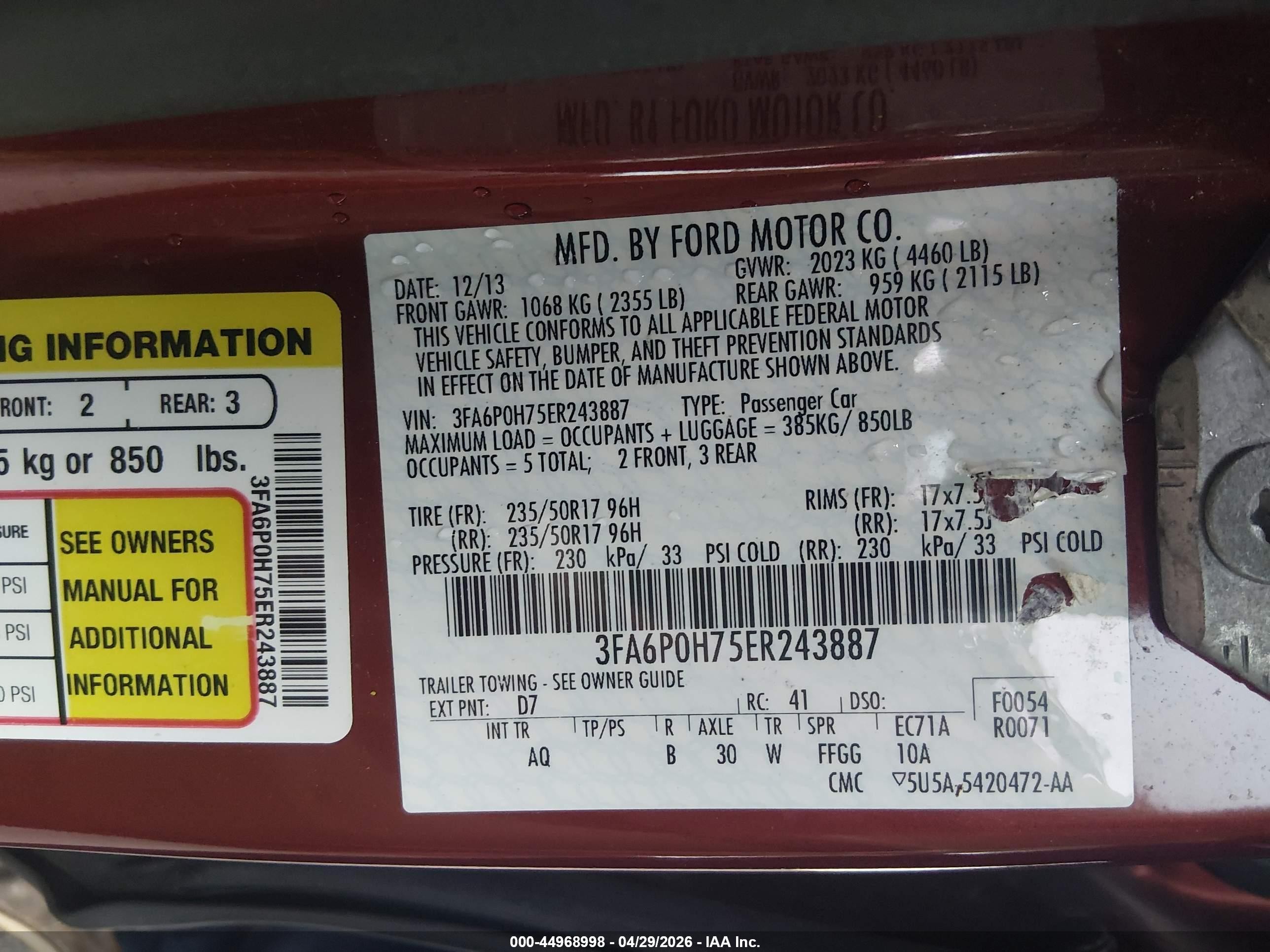 2014 Ford Fusion Se Red vin: 3FA6P0H75ER243887
