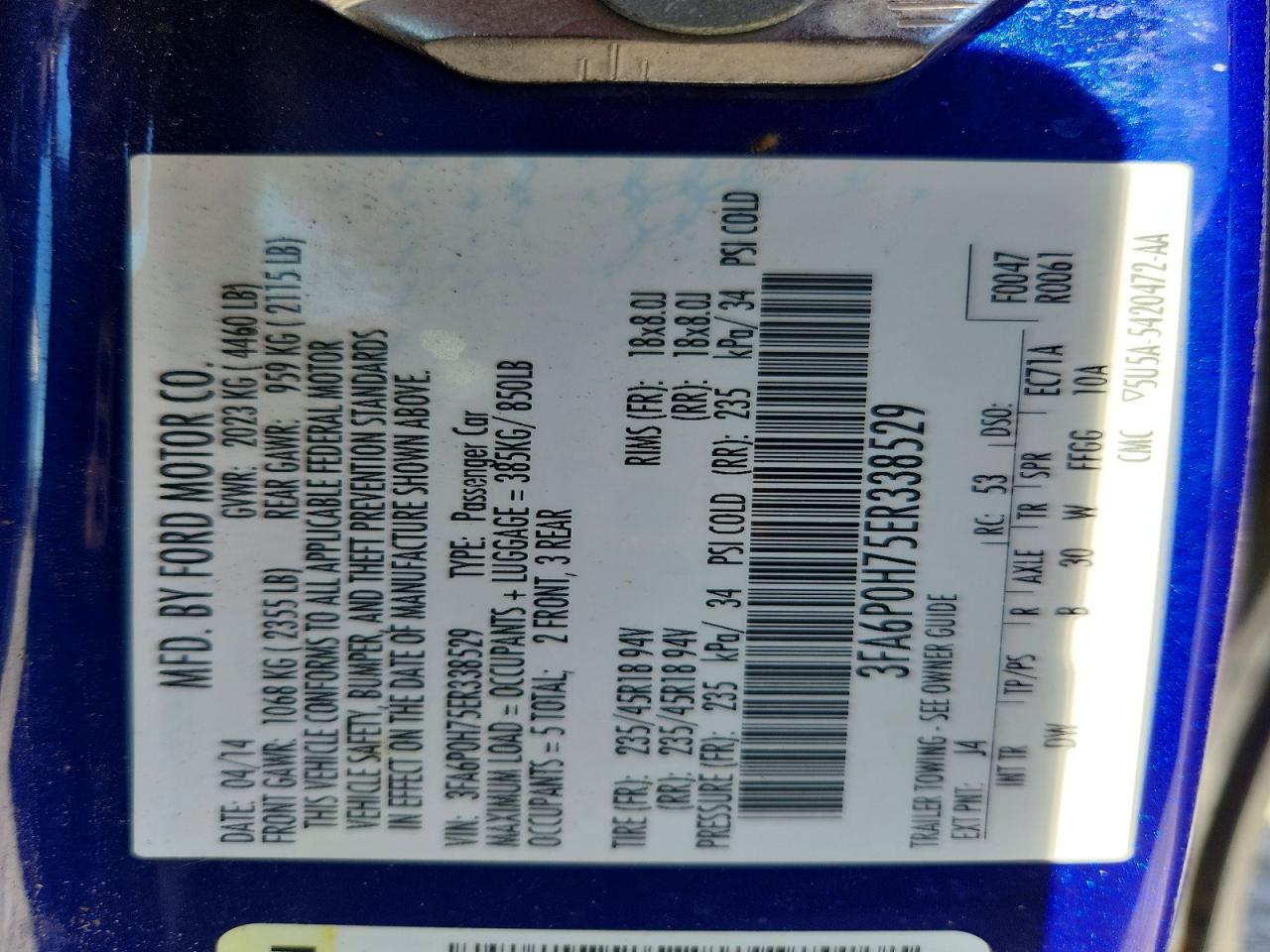 2014 Ford Fusion Se Blue vin: 3FA6P0H75ER338529