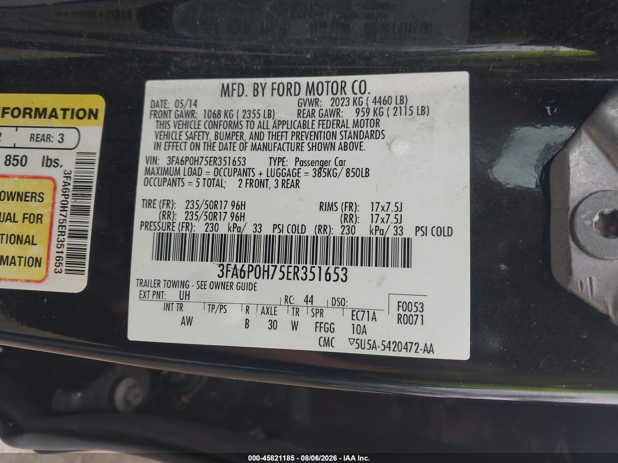 2014 Ford Fusion Se Black vin: 3FA6P0H75ER351653
