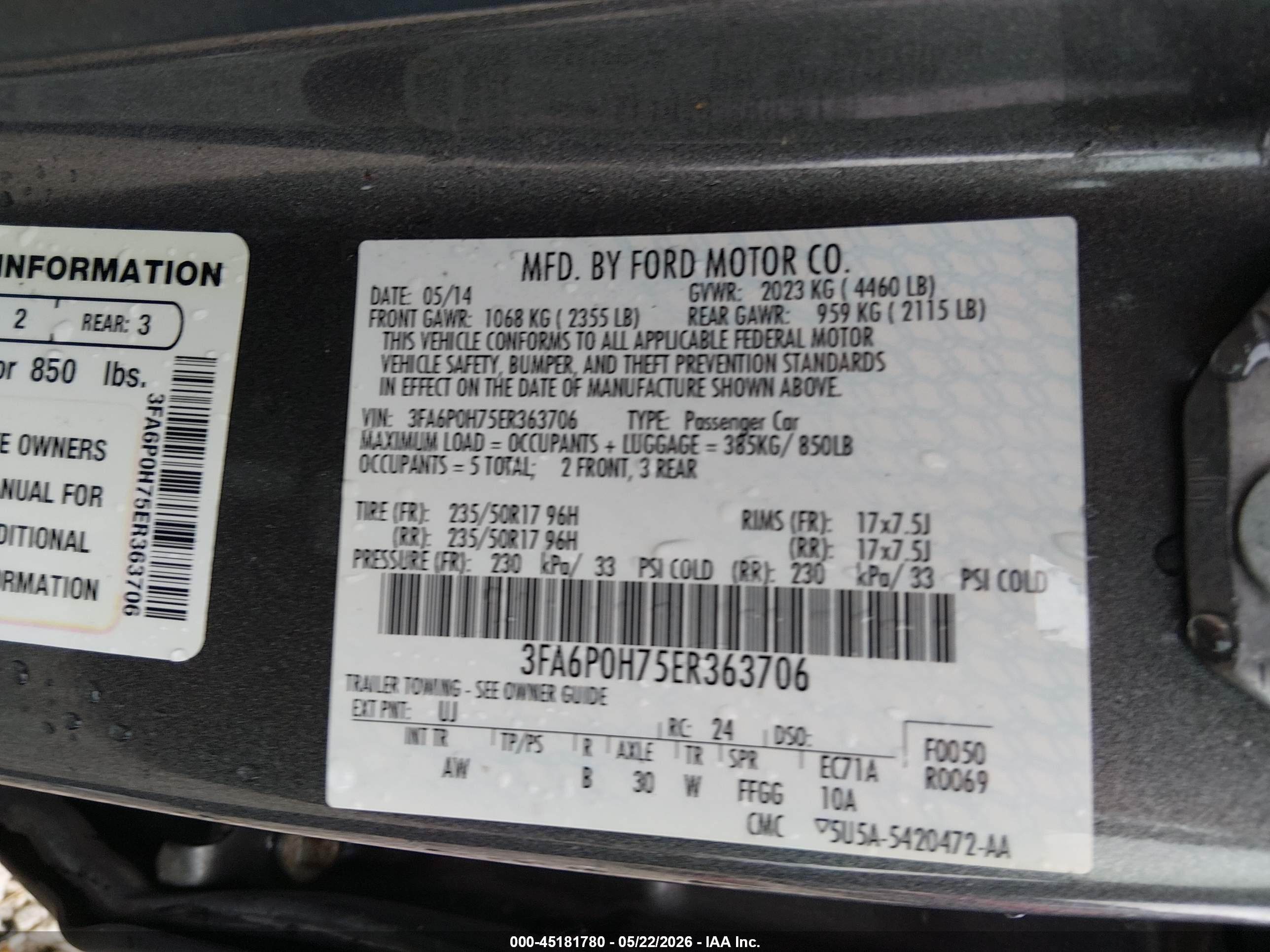 2014 Ford Fusion Se Gray vin: 3FA6P0H75ER363706
