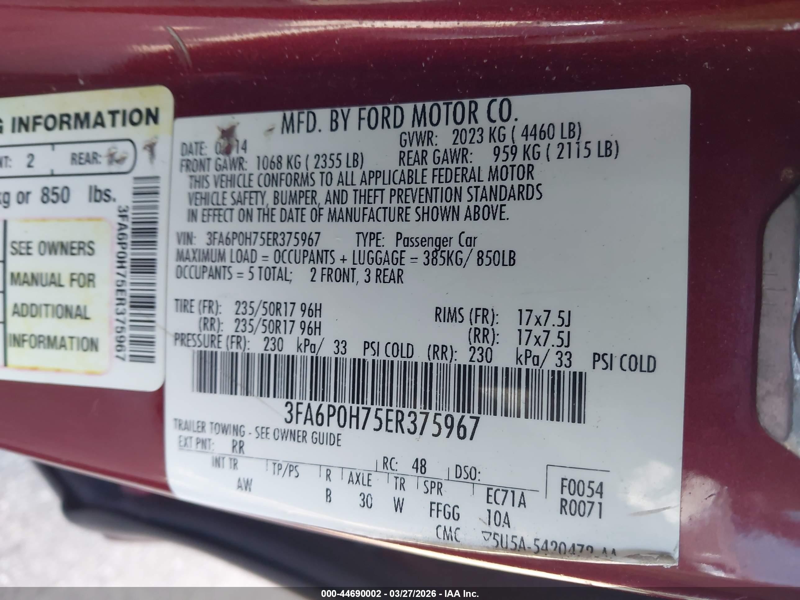 2014 Ford Fusion Se Red vin: 3FA6P0H75ER375967