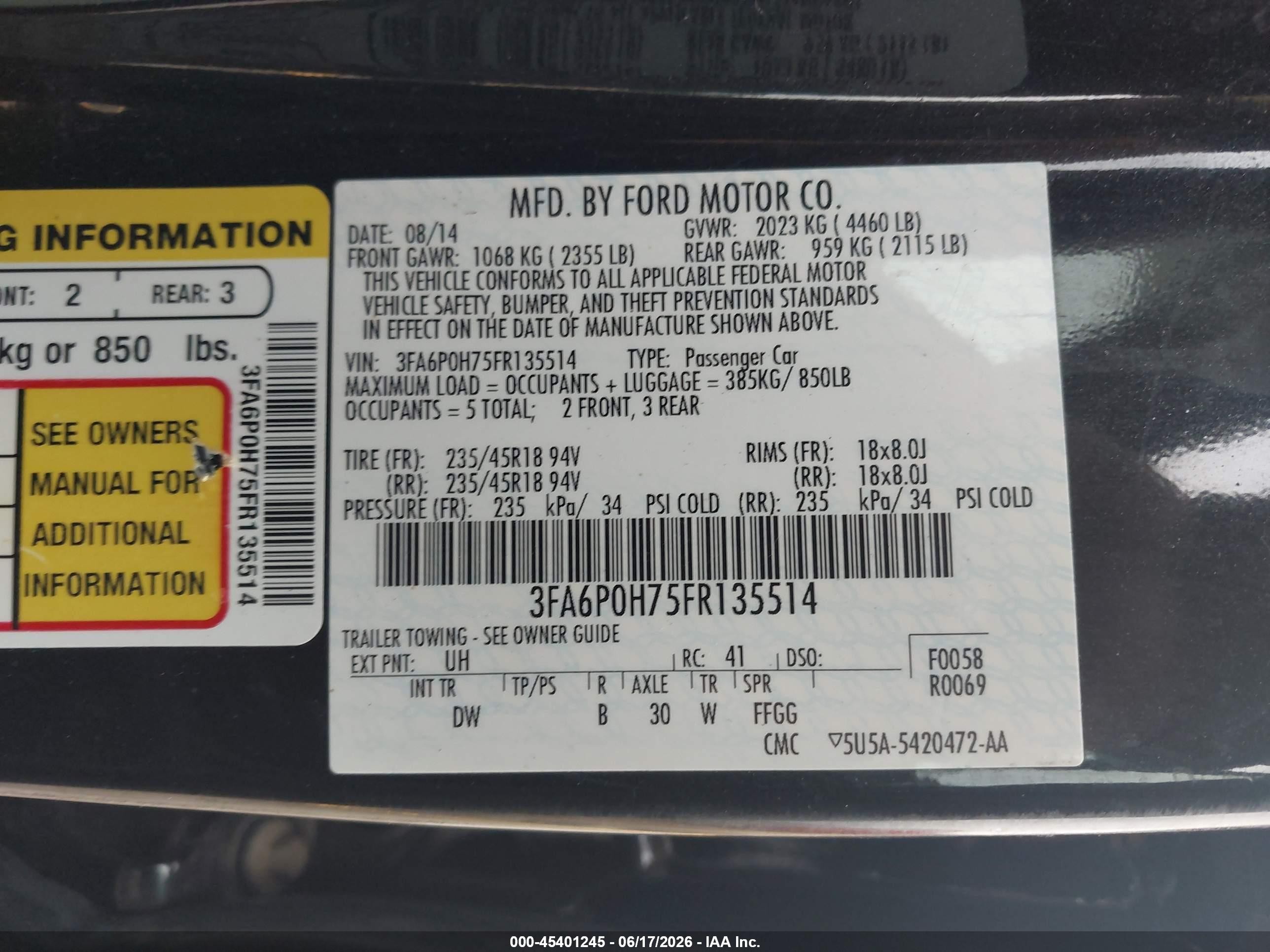 2015 Ford Fusion Se Черный vin: 3FA6P0H75FR135514