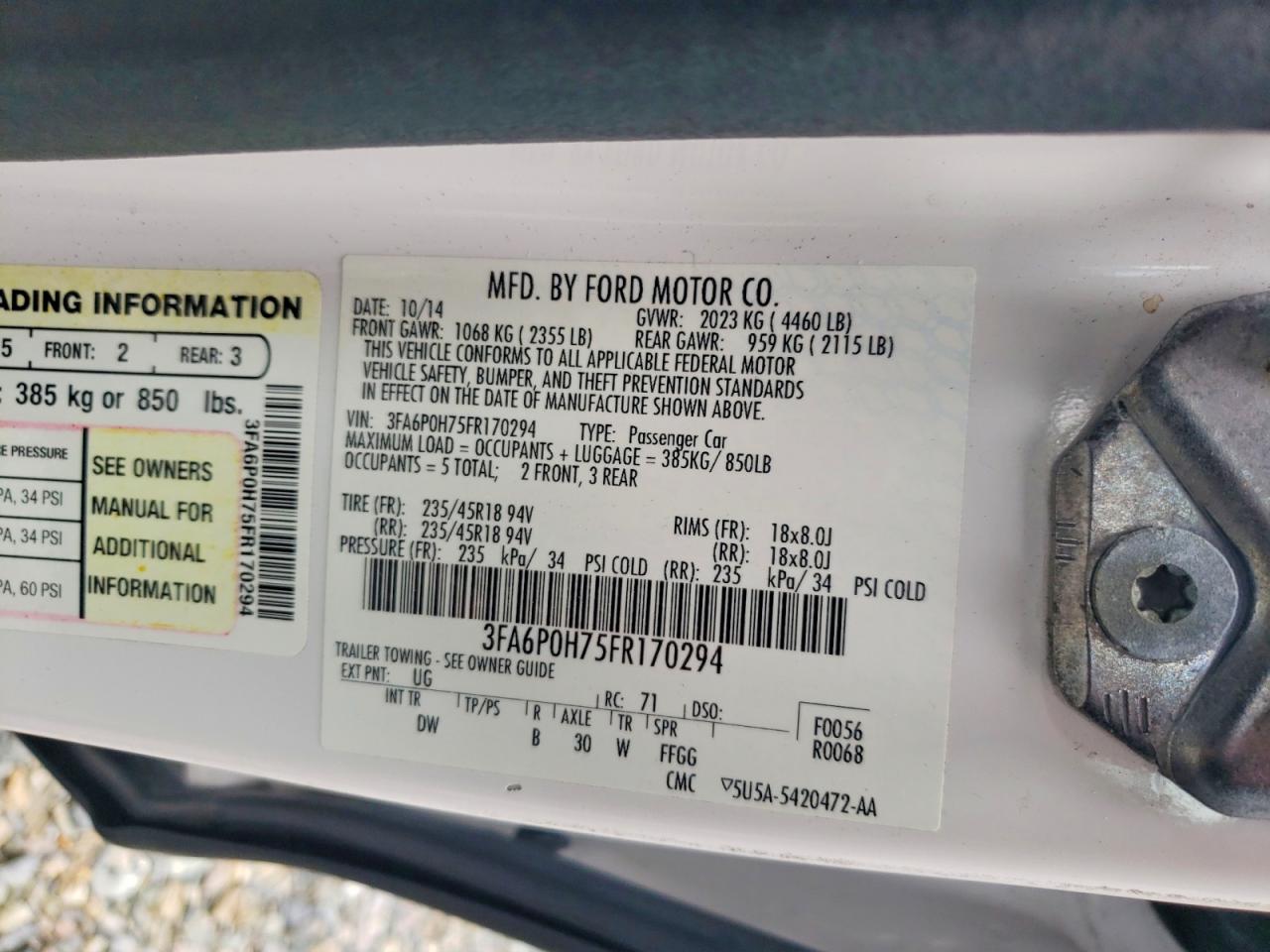 2015 Ford Fusion Se White vin: 3FA6P0H75FR170294