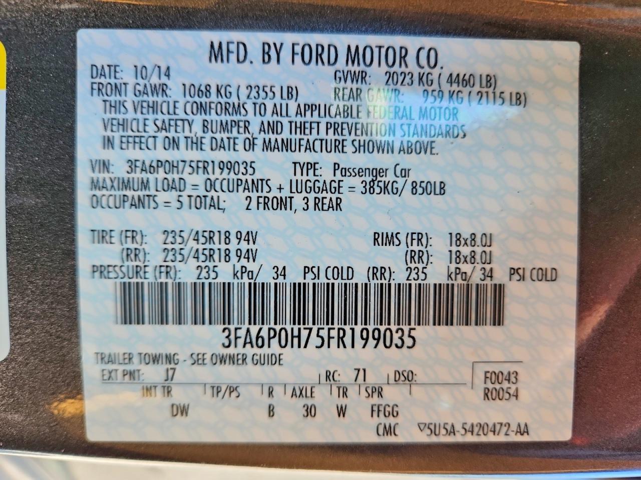 2015 Ford Fusion Se Серый vin: 3FA6P0H75FR199035