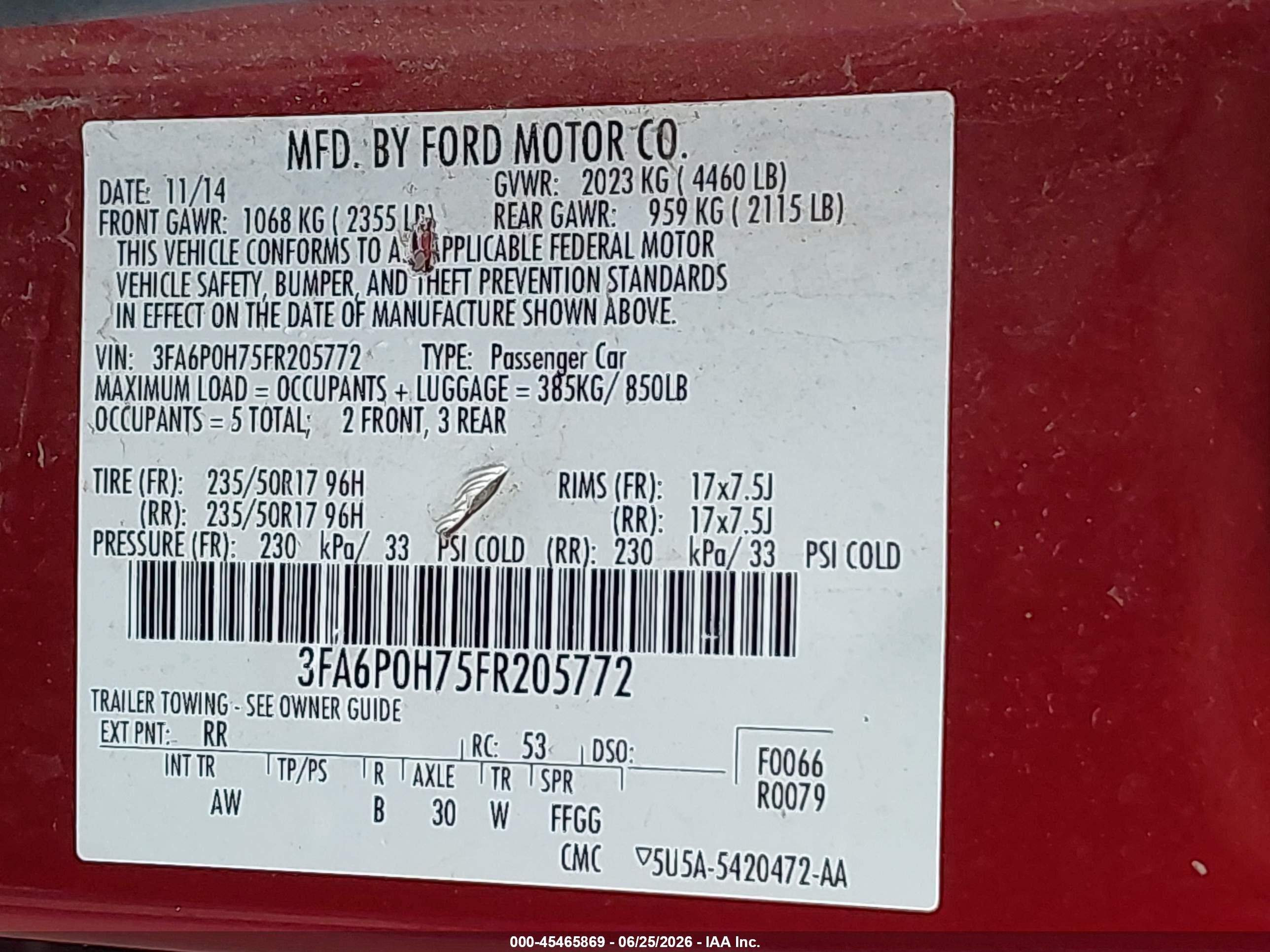 2015 Ford Fusion Se Red vin: 3FA6P0H75FR205772