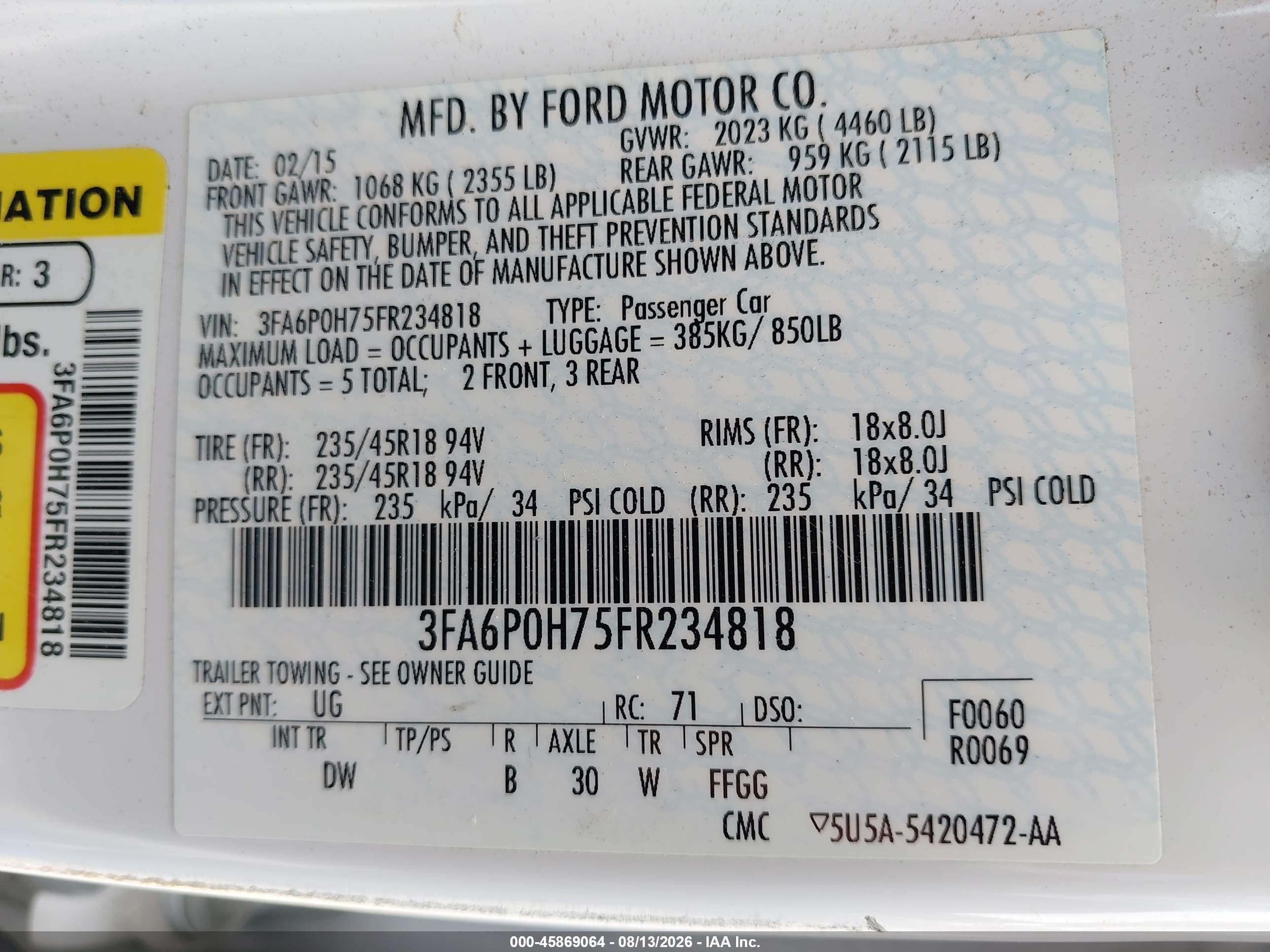 2015 Ford Fusion Se Белый vin: 3FA6P0H75FR234818