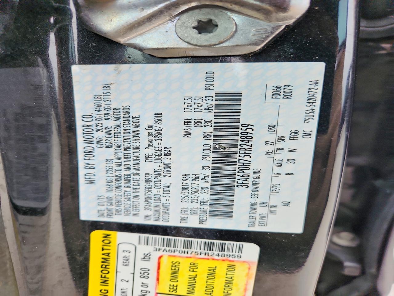 2015 Ford Fusion Se Black vin: 3FA6P0H75FR248959