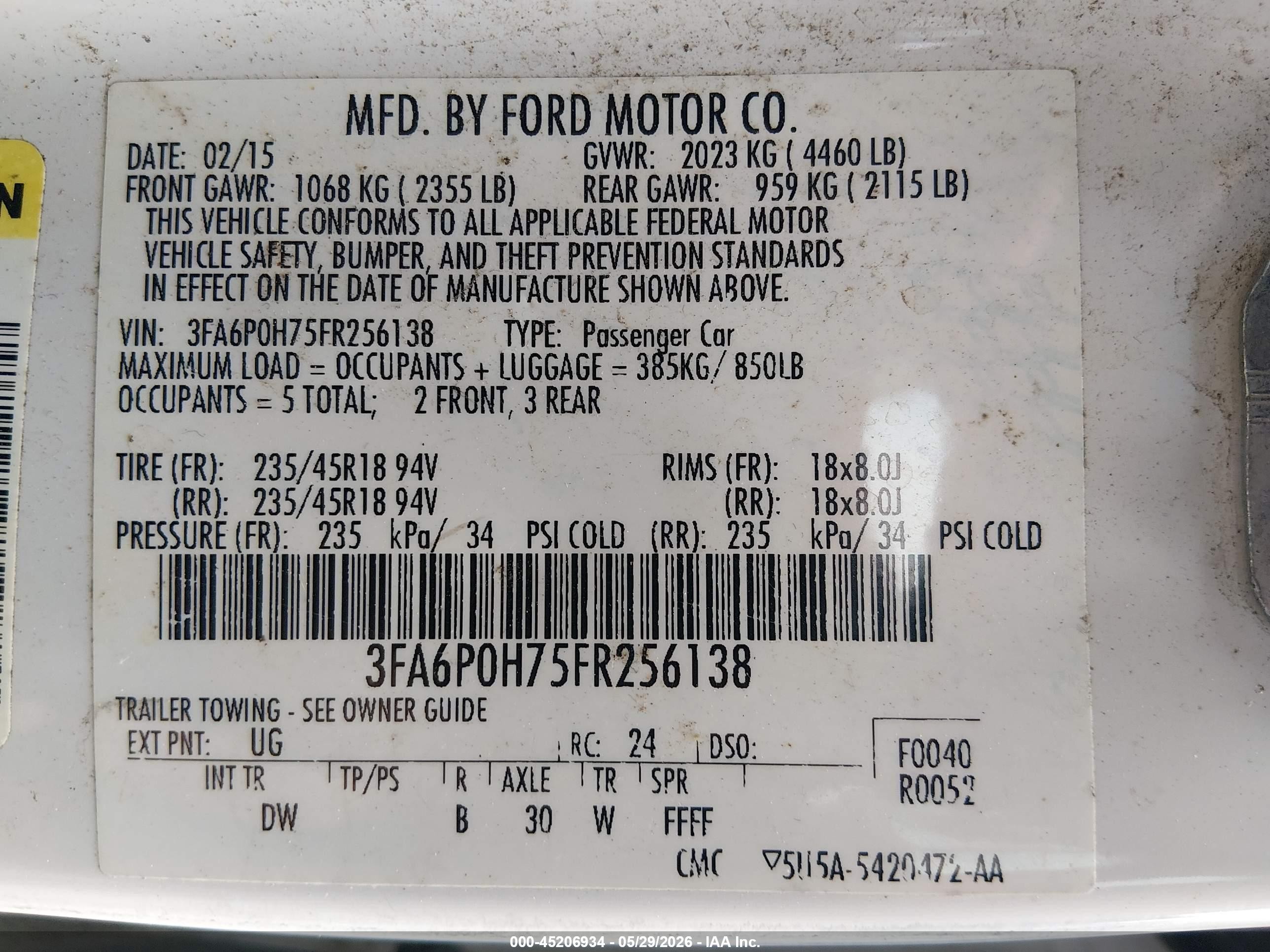 2015 Ford Fusion Se White vin: 3FA6P0H75FR256138