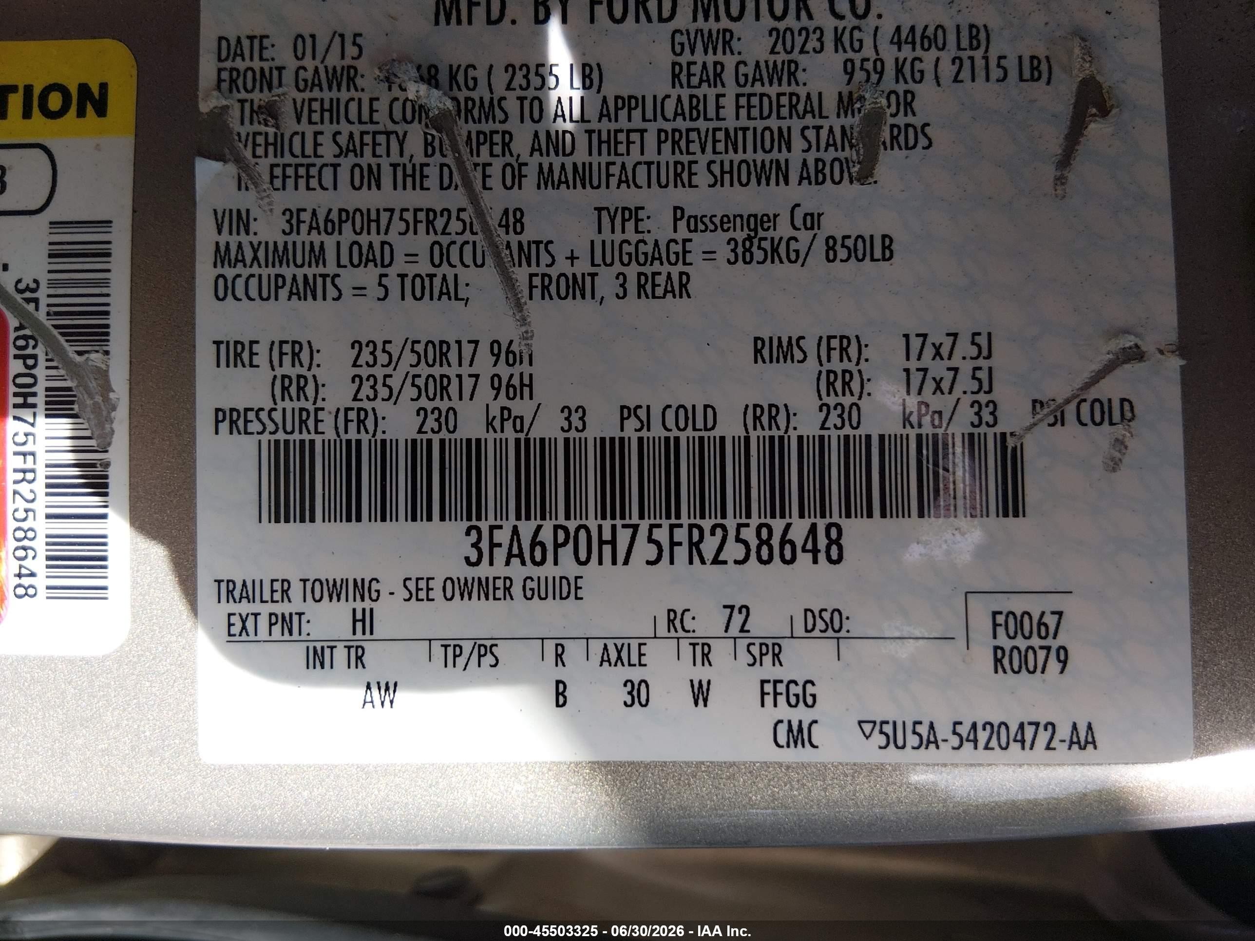 2015 Ford Fusion Se Gray vin: 3FA6P0H75FR258648
