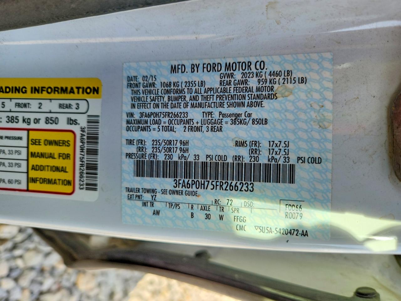 2015 Ford Fusion Se White vin: 3FA6P0H75FR266233