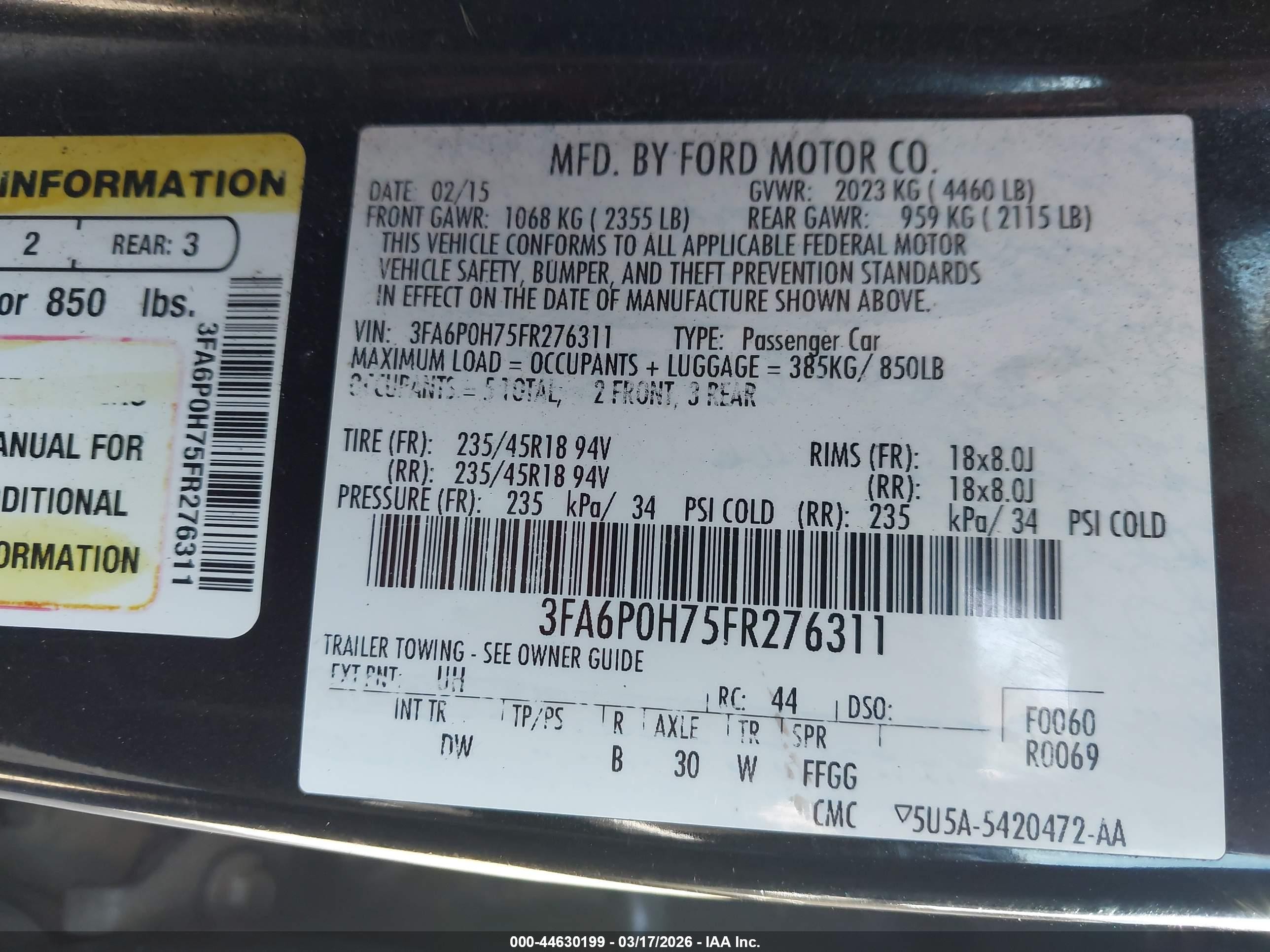 2015 Ford Fusion Se Black vin: 3FA6P0H75FR276311