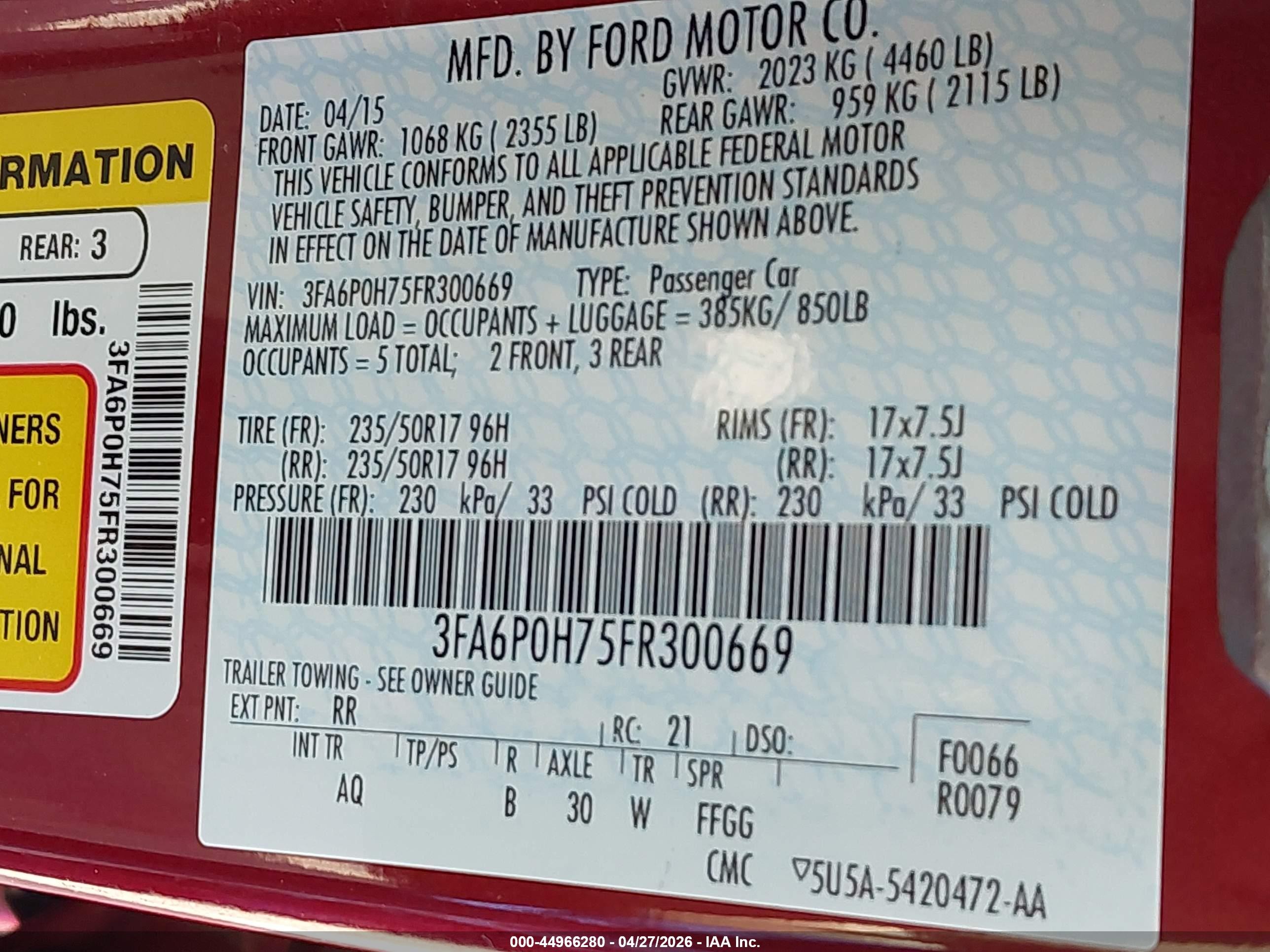 2015 Ford Fusion Se Red vin: 3FA6P0H75FR300669