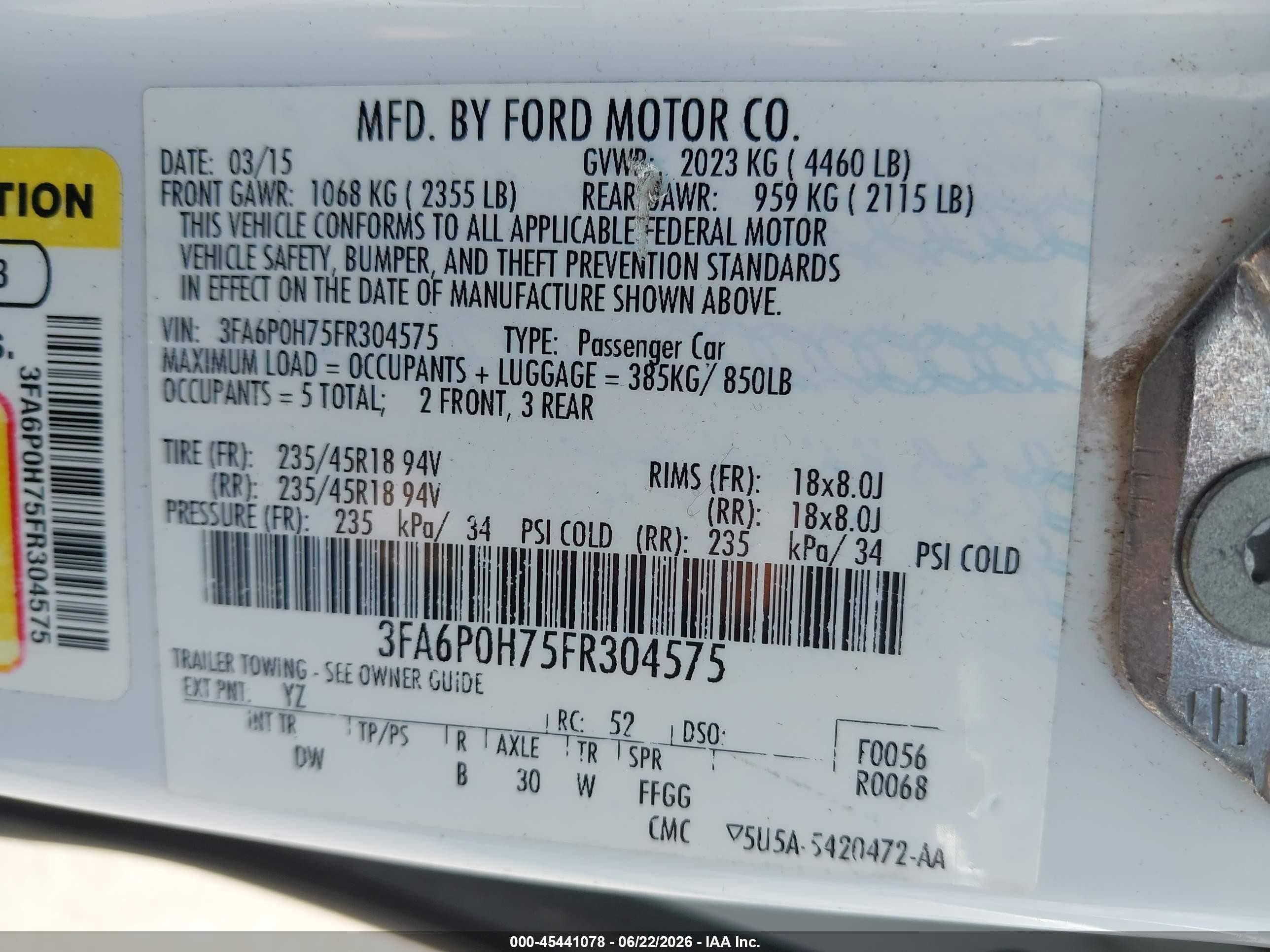 2015 Ford Fusion Se White vin: 3FA6P0H75FR304575