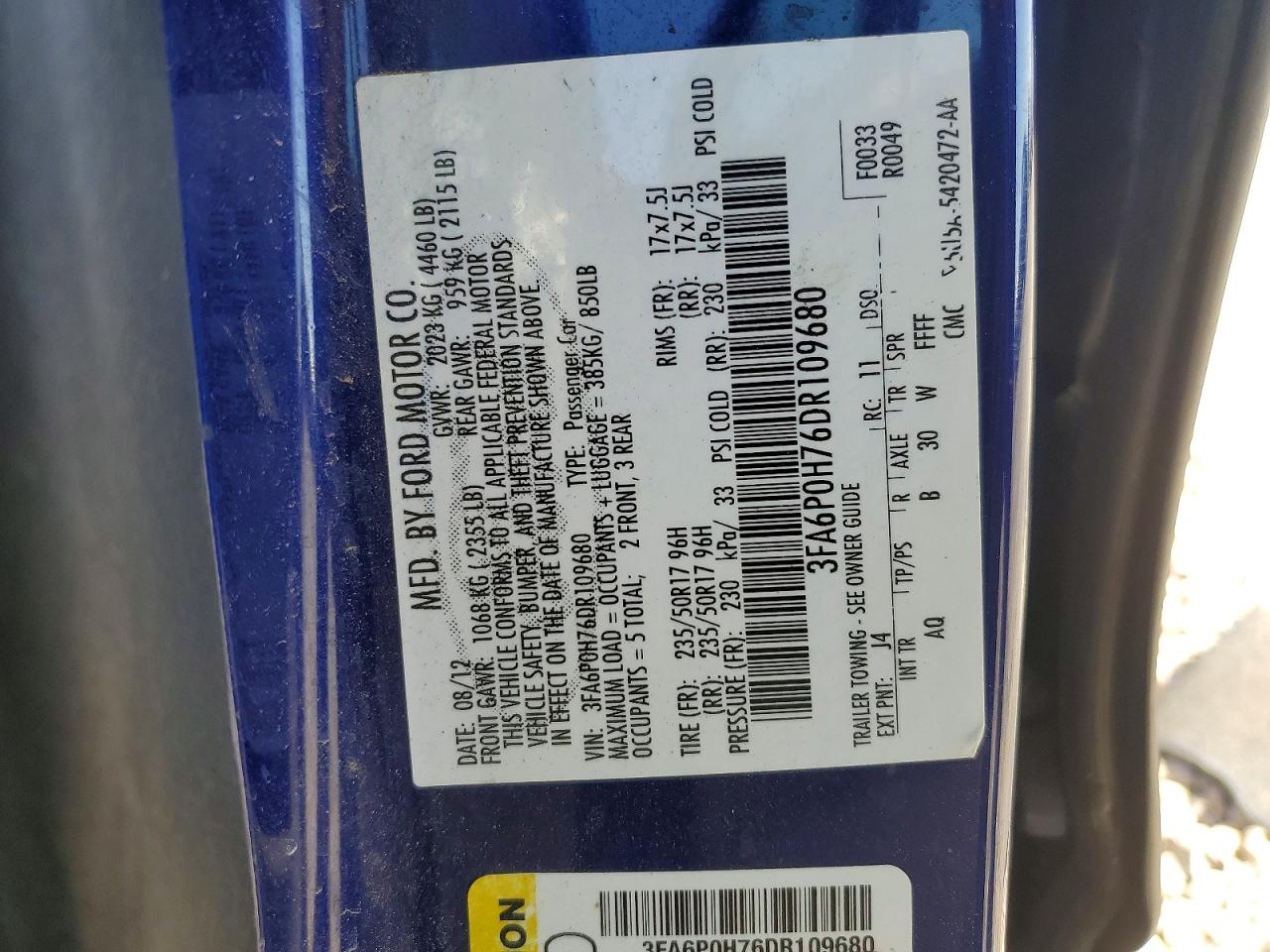 2013 Ford Fusion Синий vin: 3FA6P0H76DR109680