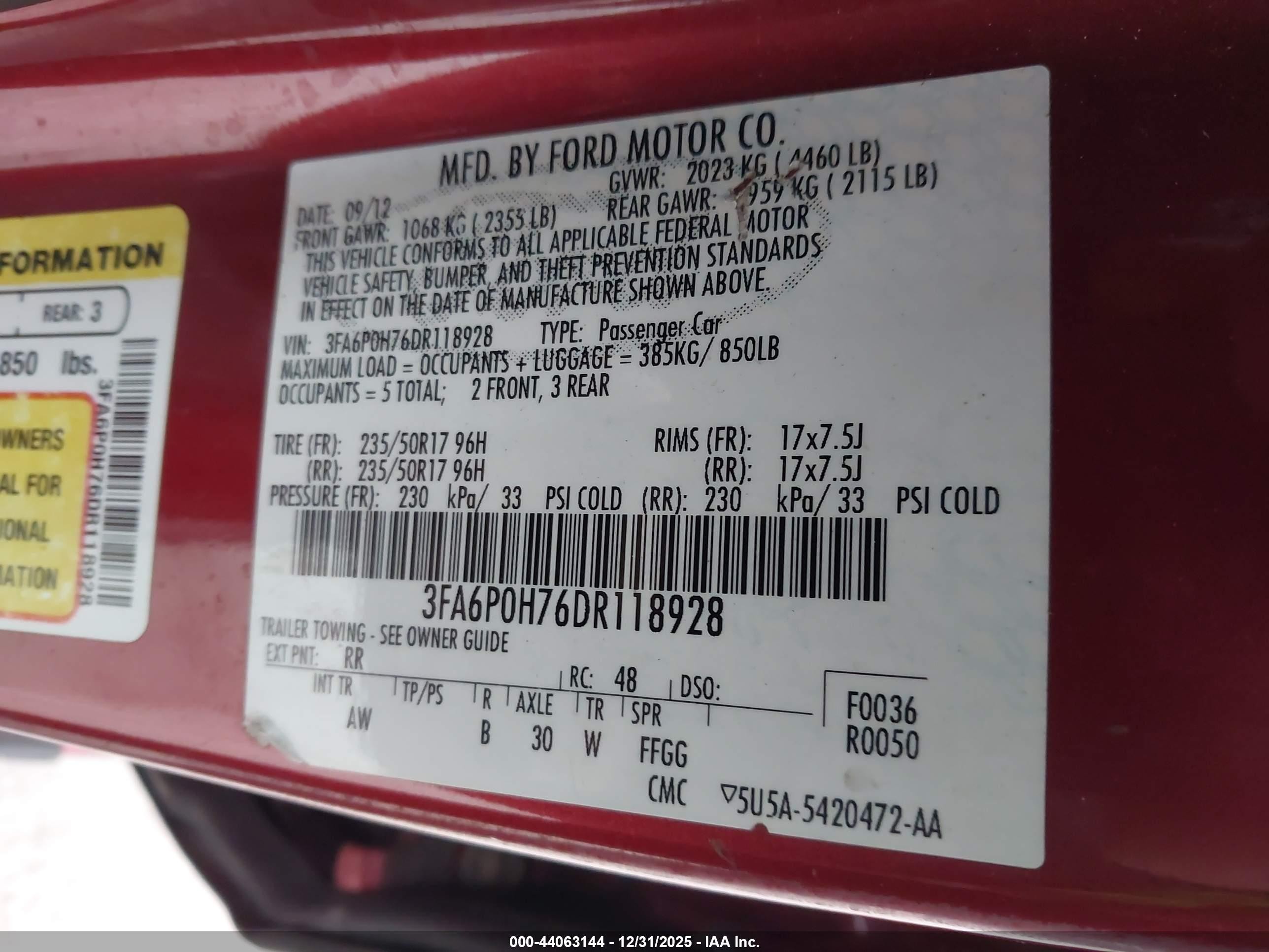 2013 Ford Fusion Se Red vin: 3FA6P0H76DR118928