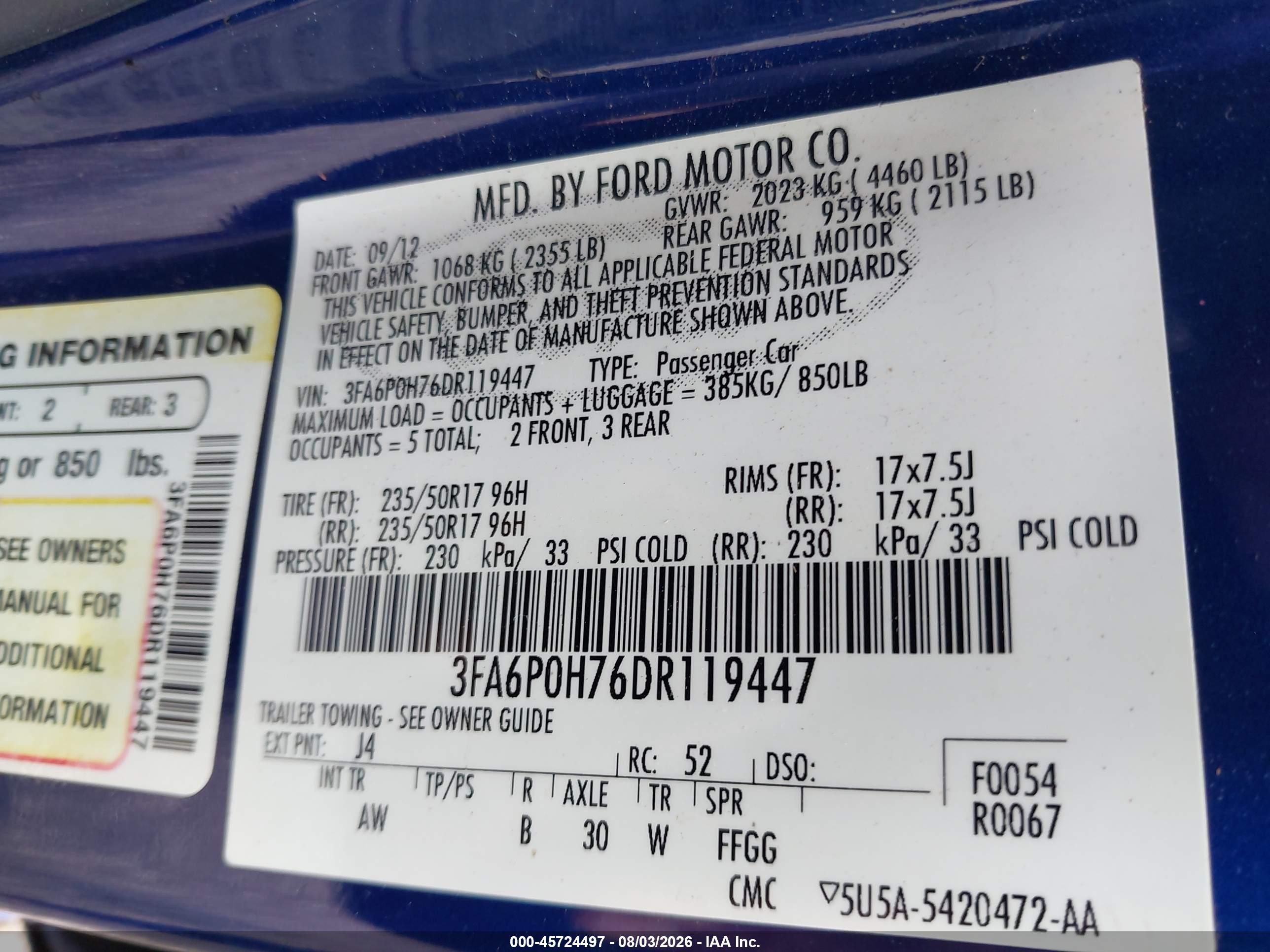 2013 Ford Fusion Se Синий vin: 3FA6P0H76DR119447