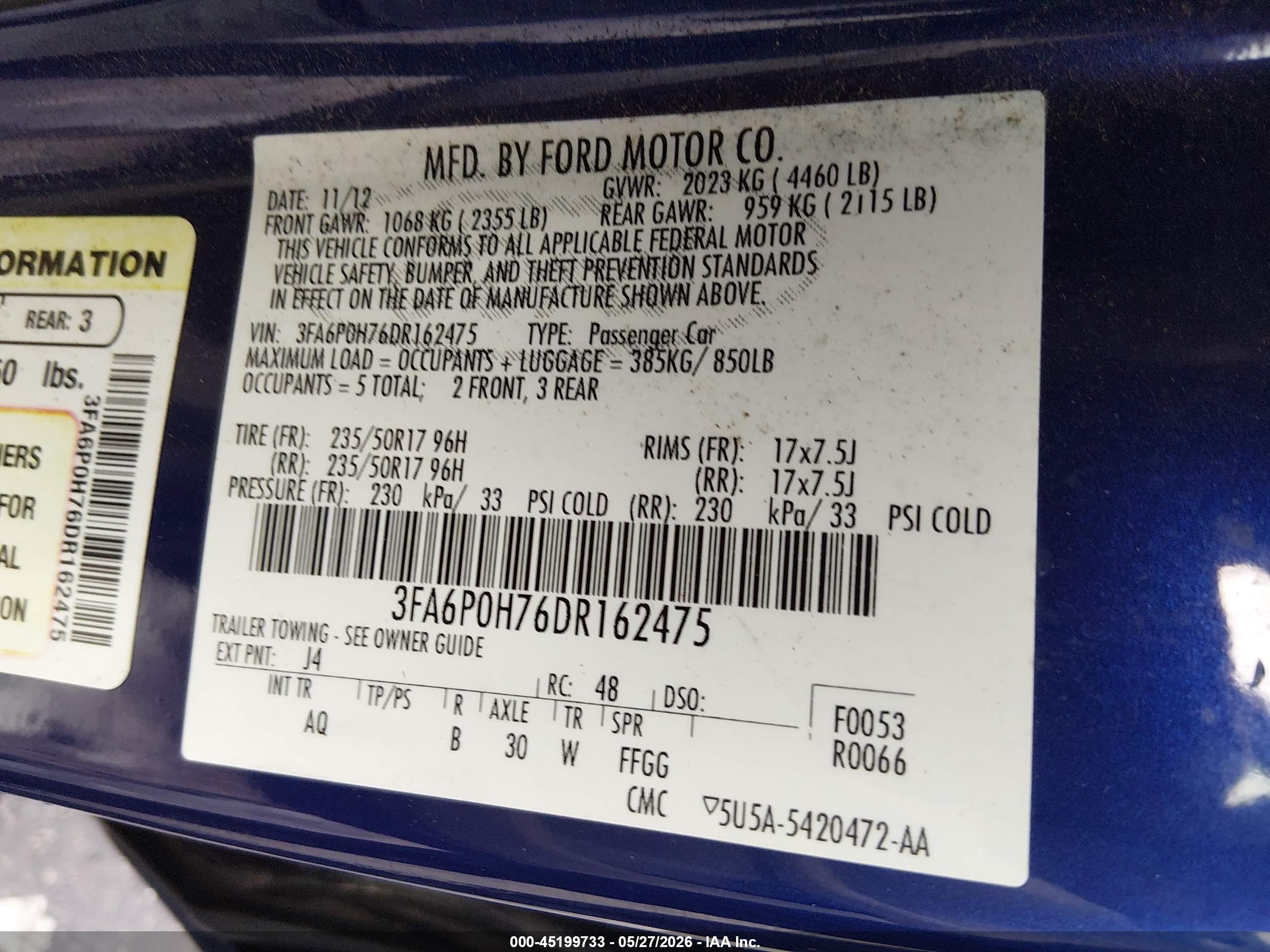 2013 Ford Fusion Se Синий vin: 3FA6P0H76DR162475