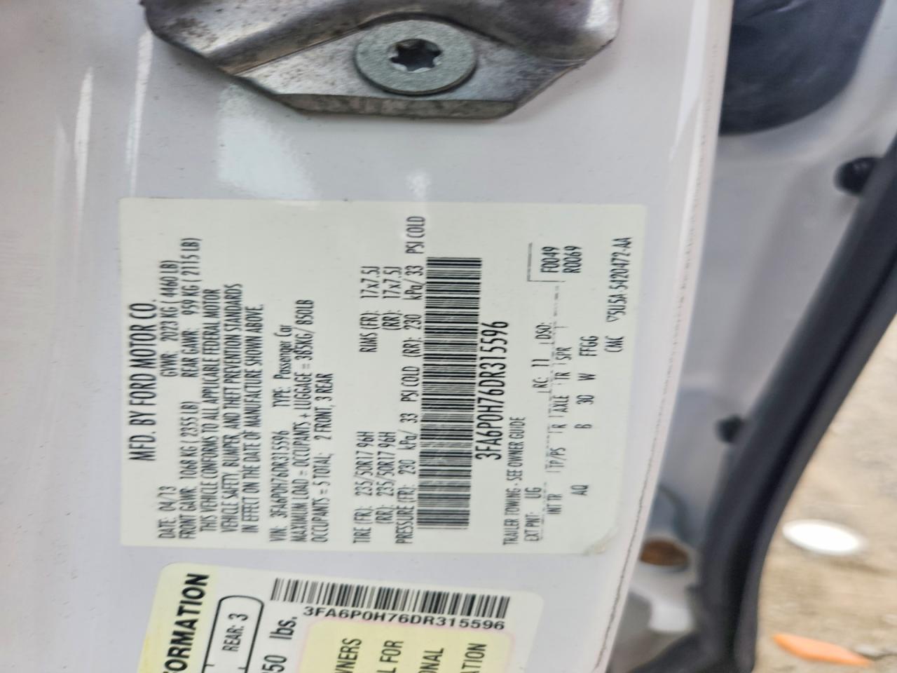 2013 Ford Fusion Se White vin: 3FA6P0H76DR315596