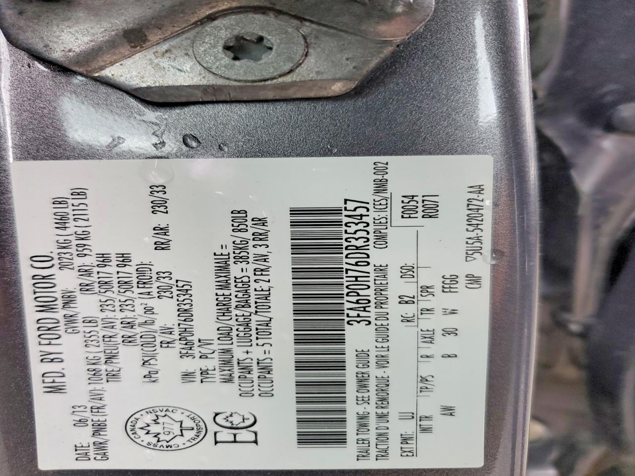 2013 Ford Fusion Se Gray vin: 3FA6P0H76DR353457