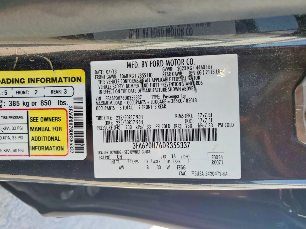 2013 Ford Fusion Se Charcoal vin: 3FA6P0H76DR355337