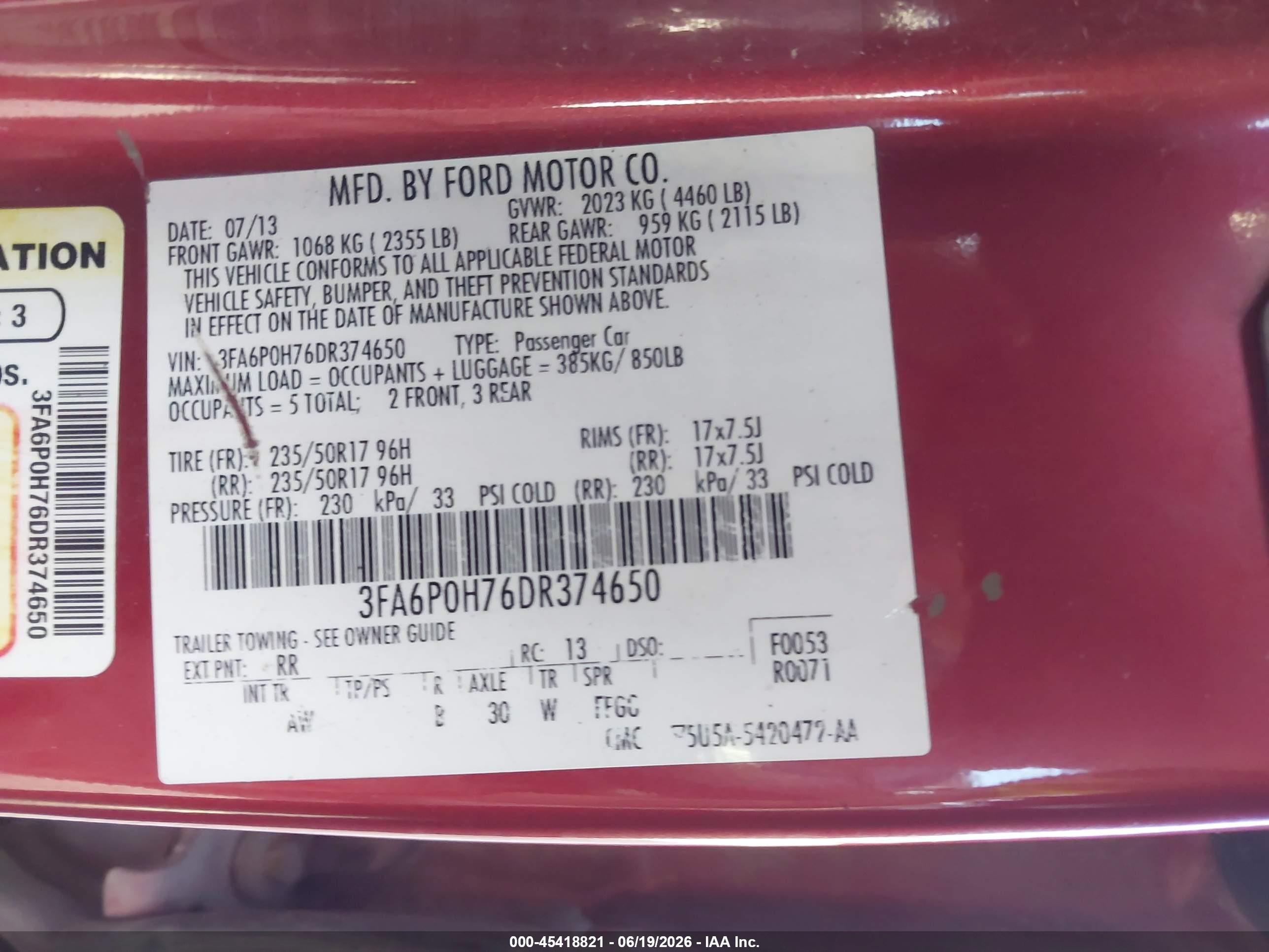 2013 Ford Fusion Se Red vin: 3FA6P0H76DR374650