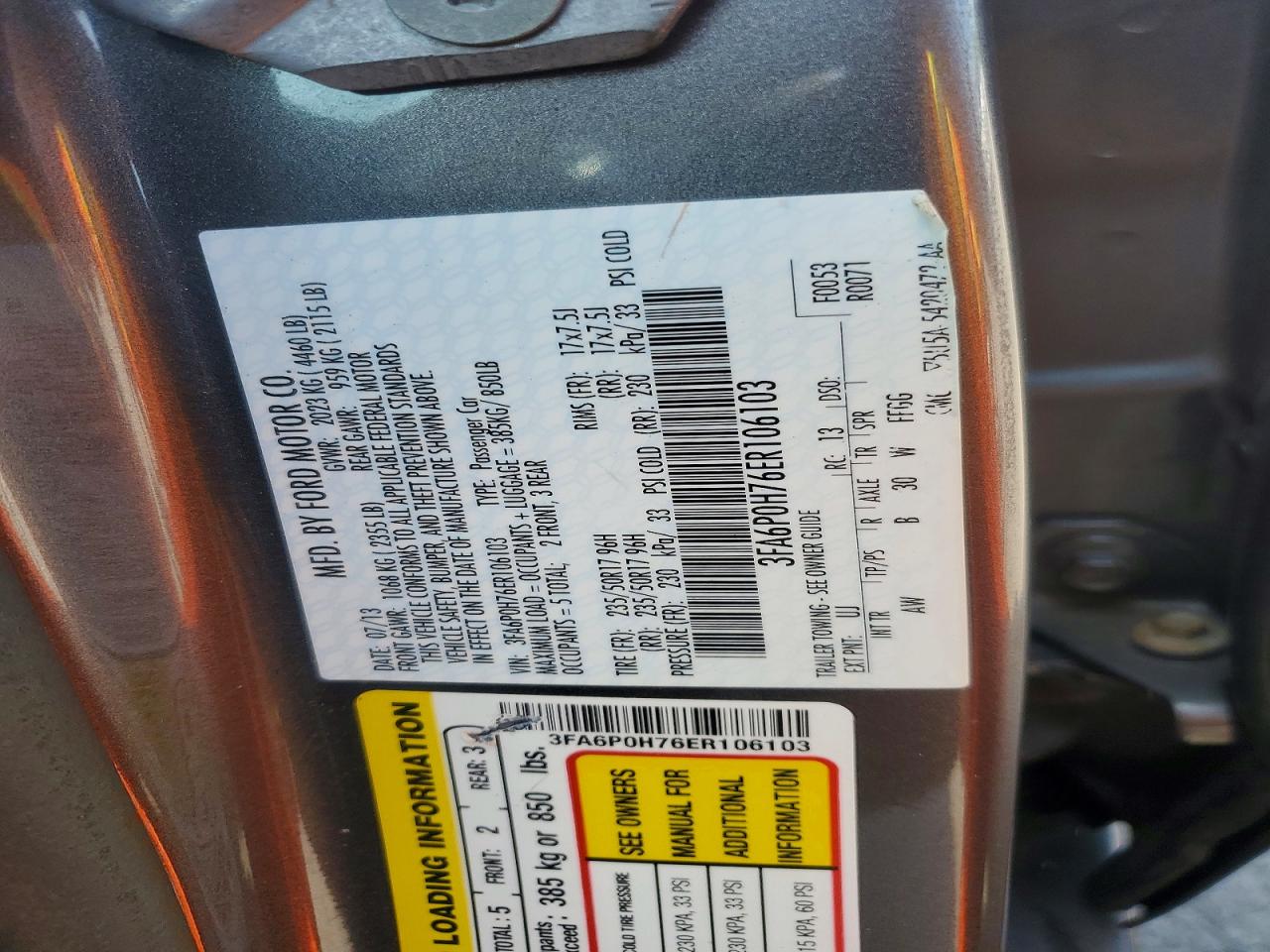 2014 Ford Fusion Se Gray vin: 3FA6P0H76ER106103