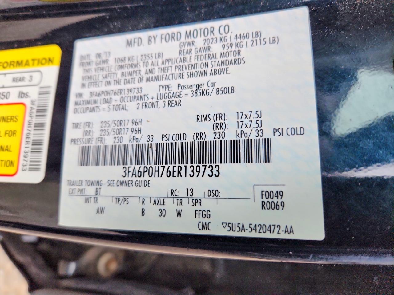 2014 Ford Fusion Se Black vin: 3FA6P0H76ER139733