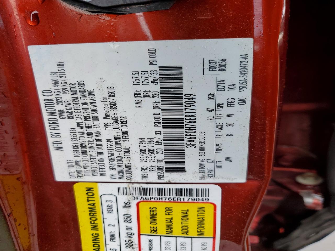 2014 Ford Fusion Se Brown vin: 3FA6P0H76ER179049
