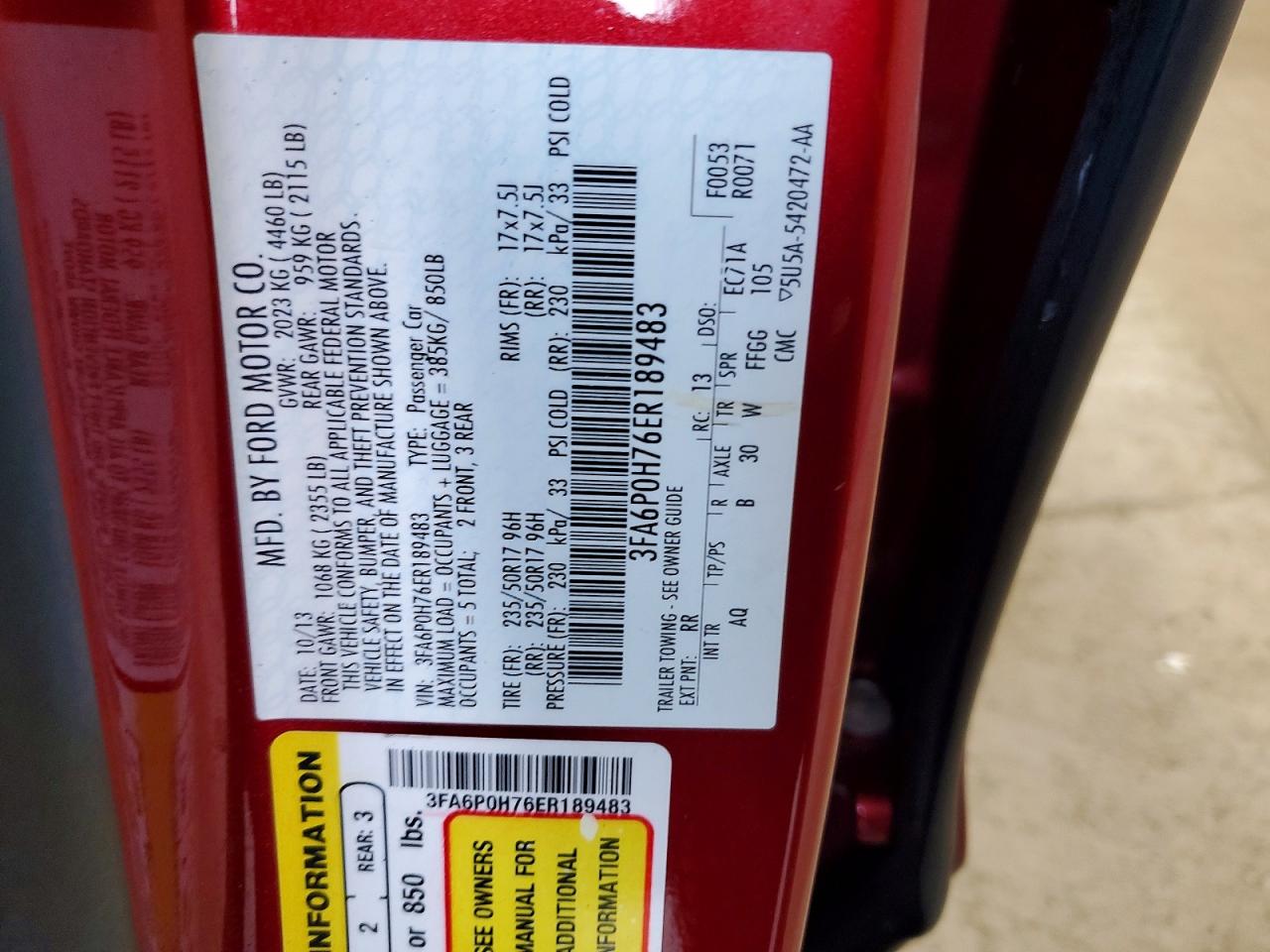 2014 Ford Fusion Se Burgundy vin: 3FA6P0H76ER189483