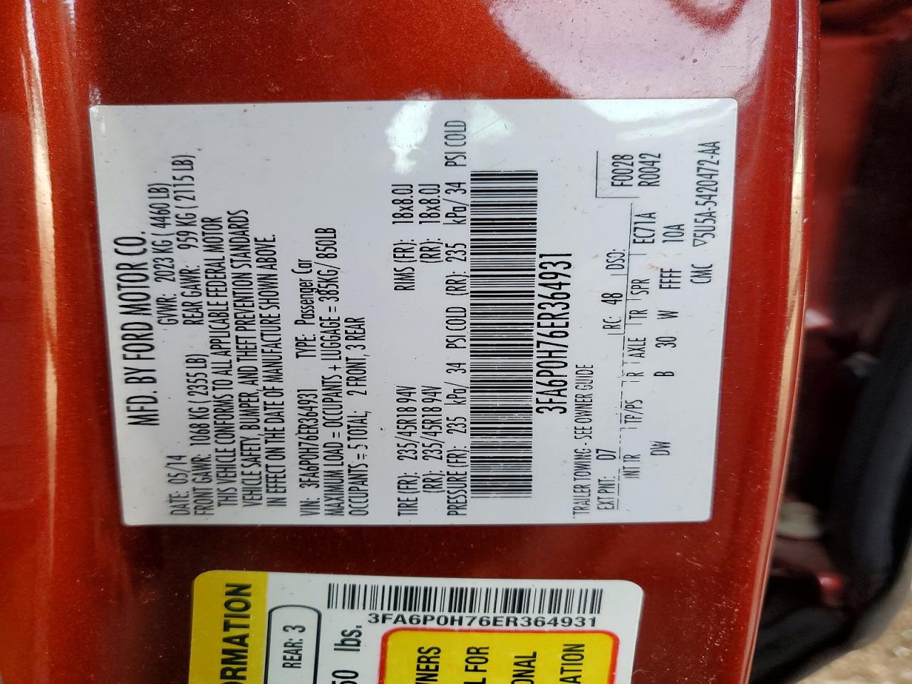 2014 Ford Fusion Se Red vin: 3FA6P0H76ER364931