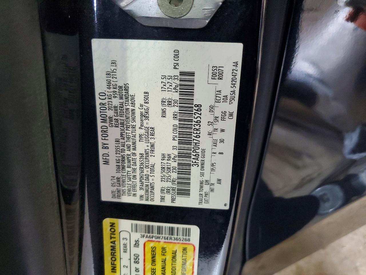2014 Ford Fusion Se Black vin: 3FA6P0H76ER365268