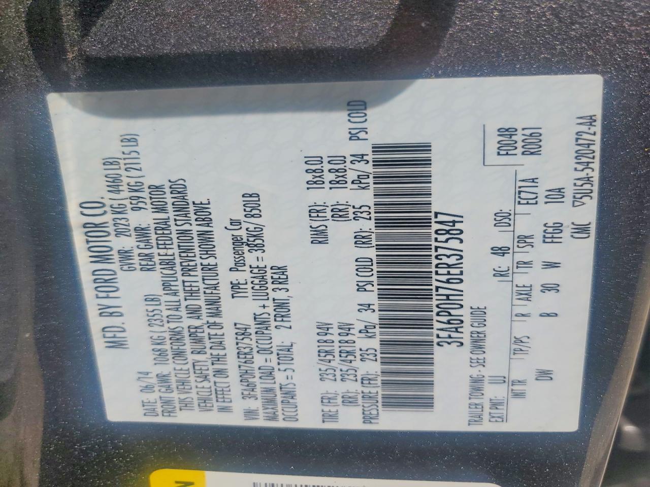2014 Ford Fusion Se Серый vin: 3FA6P0H76ER375847