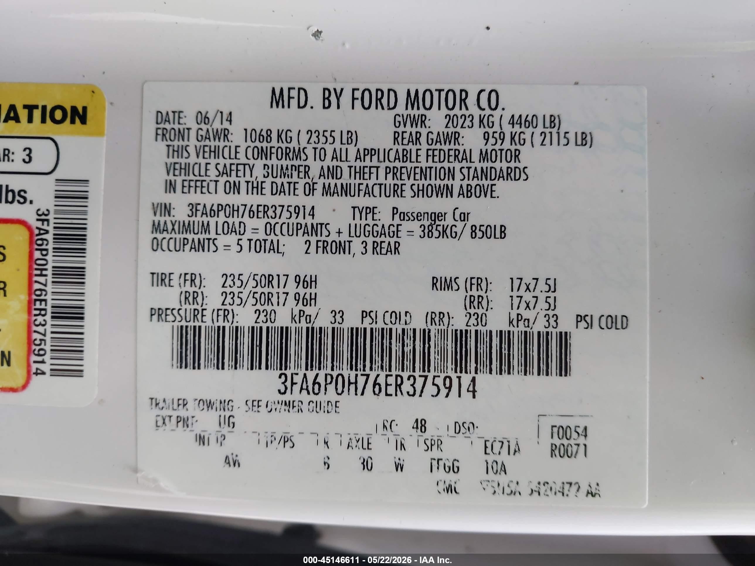 2014 Ford Fusion Se White vin: 3FA6P0H76ER375914