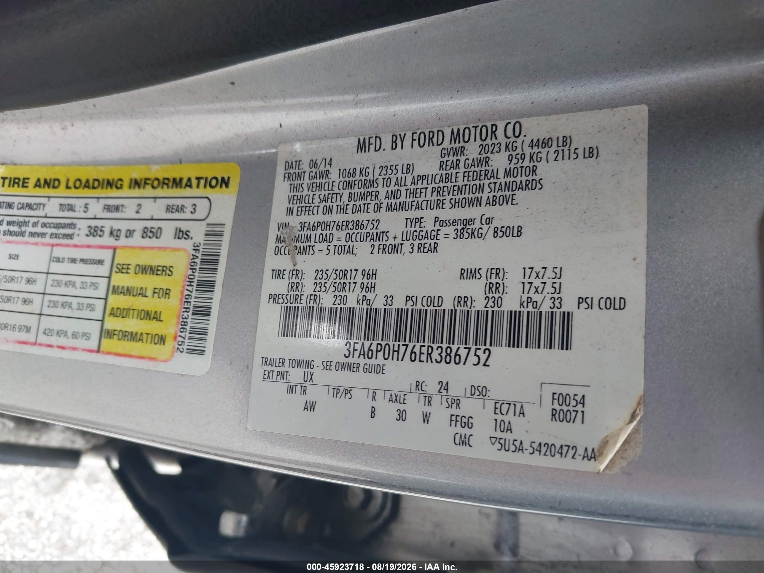 2014 Ford Fusion Se Silver vin: 3FA6P0H76ER386752