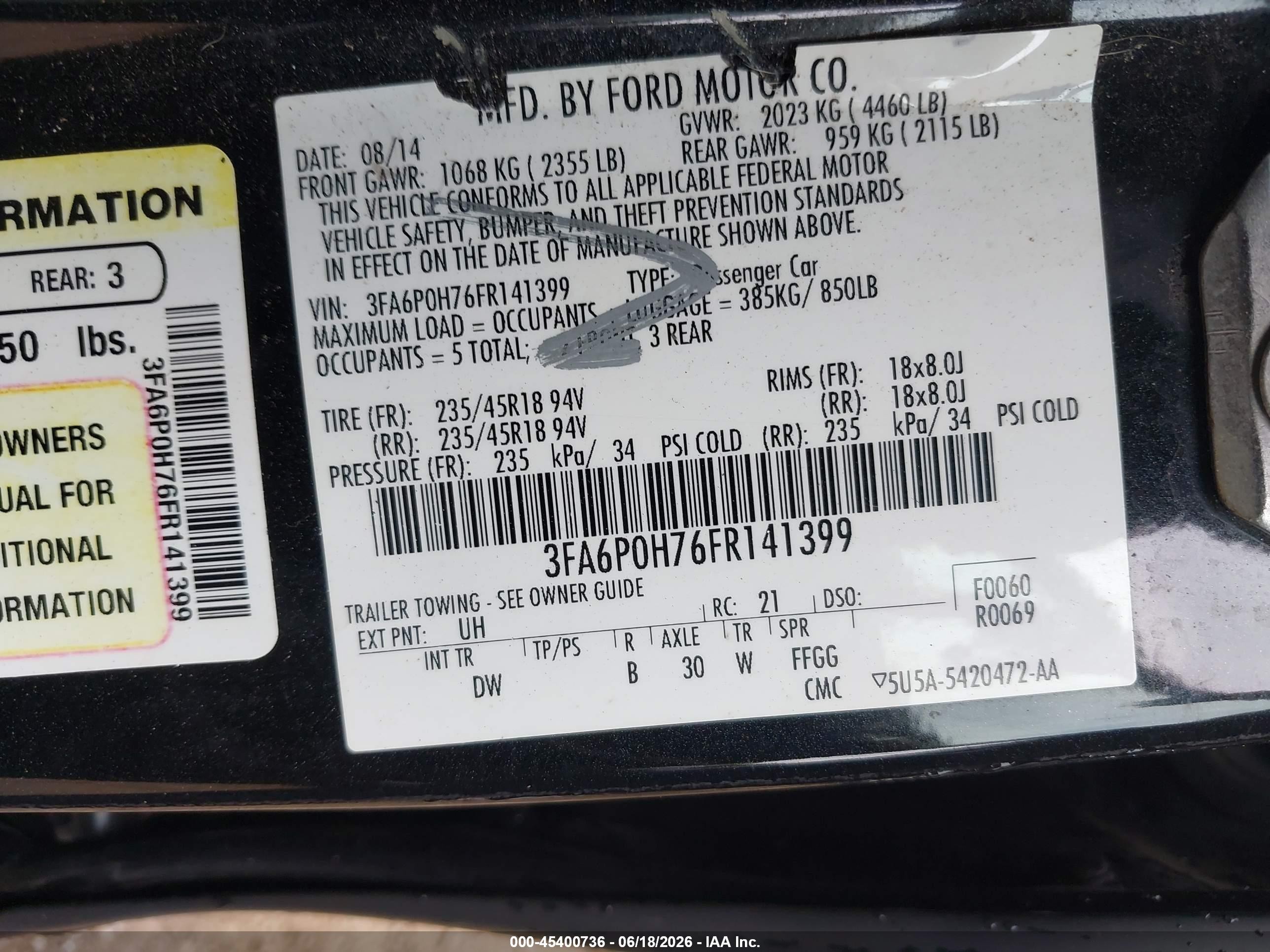 2015 Ford Fusion Se Black vin: 3FA6P0H76FR141399