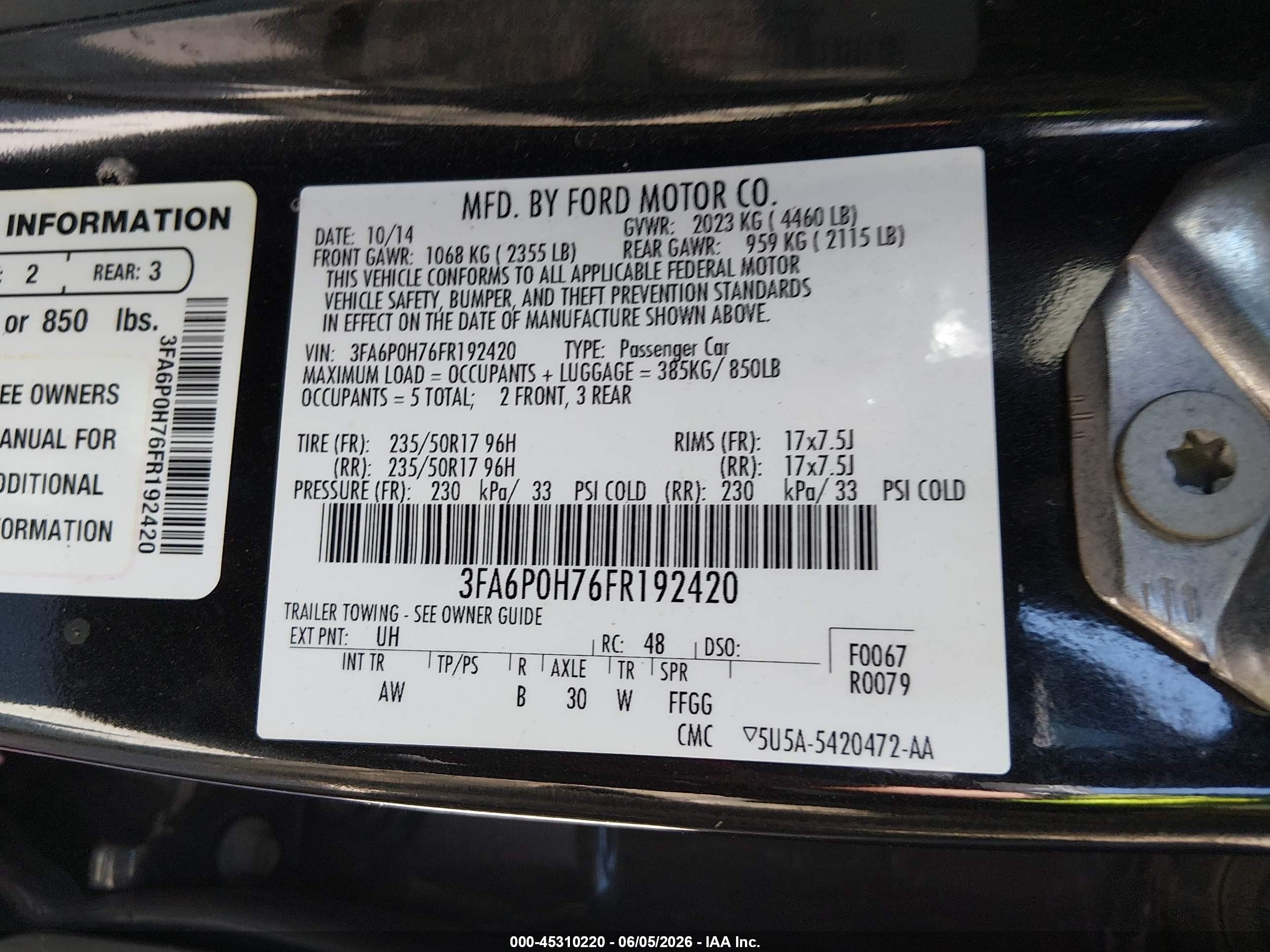 2015 Ford Fusion Se Black vin: 3FA6P0H76FR192420